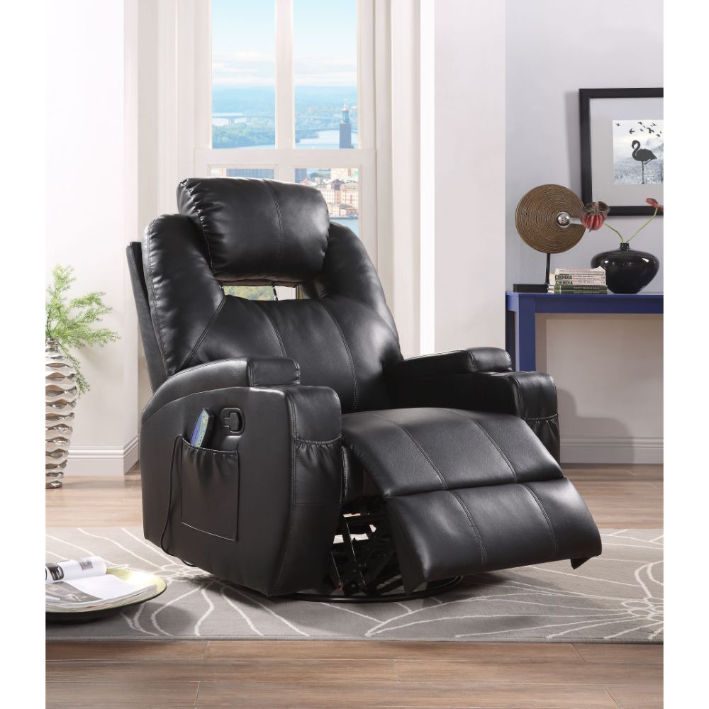 Waterlily - Motion Rocker Recliner With Swivel - Black Synthetic Leather, black, view 7