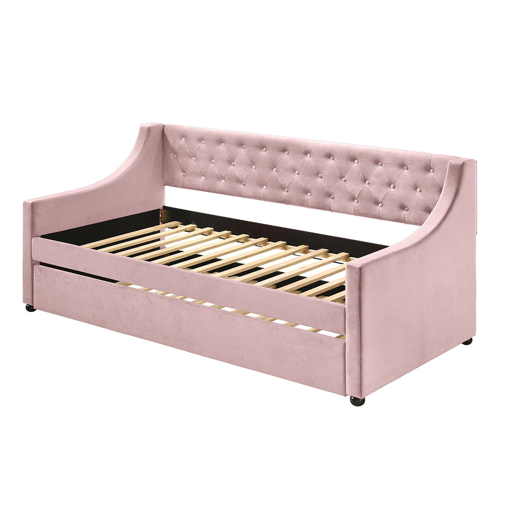 Lianna - Twin Daybed With Trundle - Pink Velvet, pink, view 2
