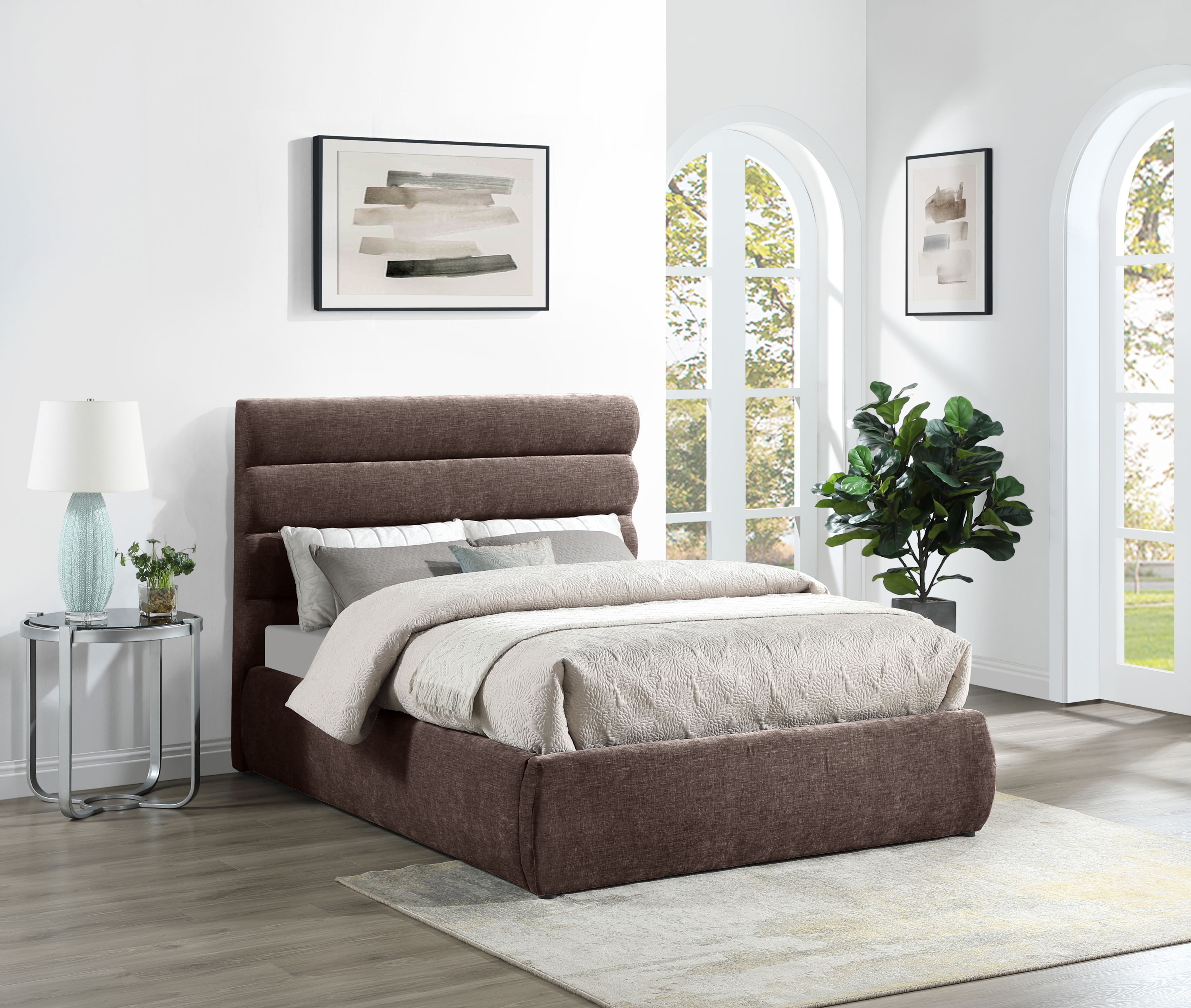 Adam - Chenille Fabric Full Bed With 52" Headboard - Brown