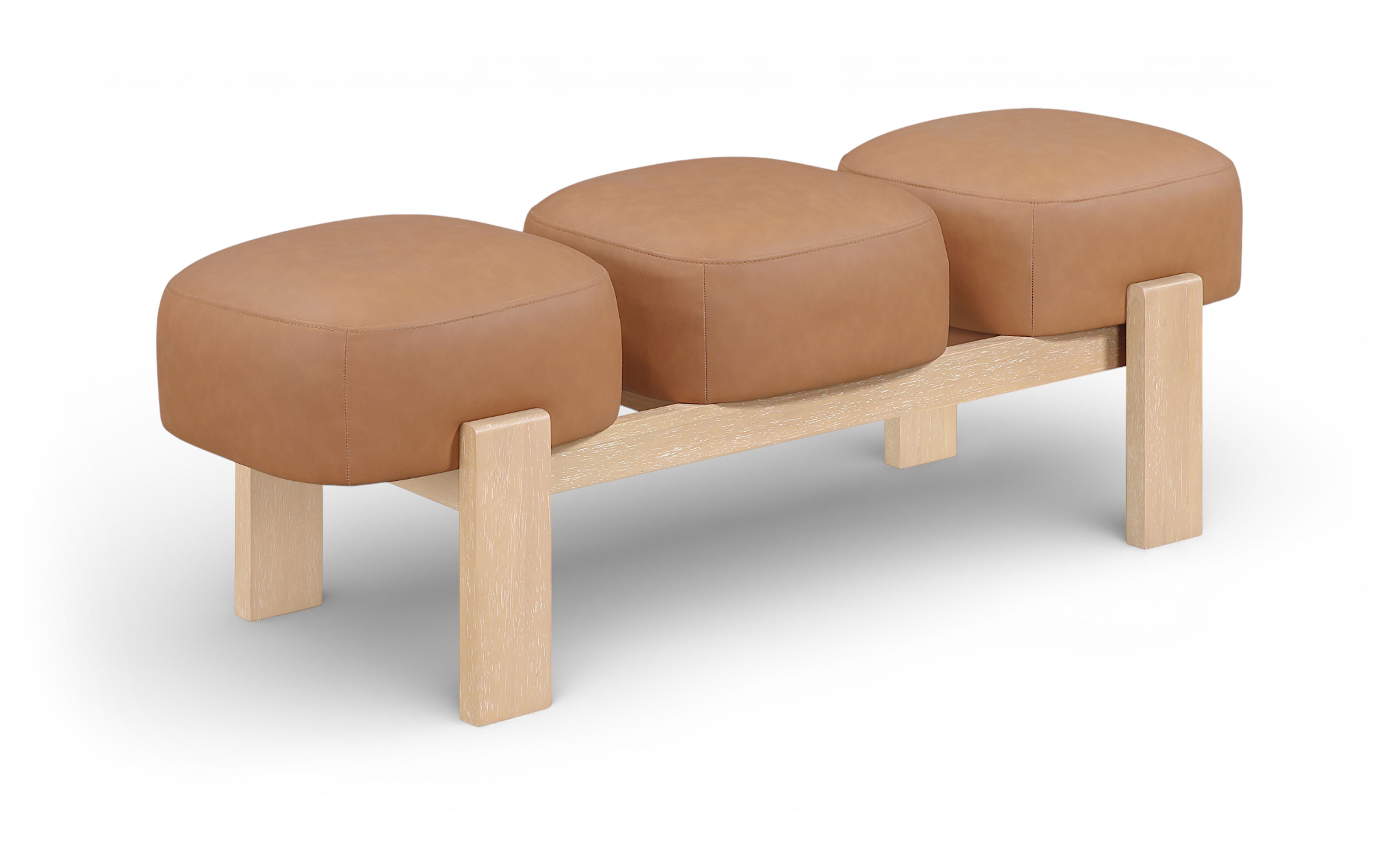 Woodcrest - Vegan Leather Upholstered Bench - Cognac / Painted Natural