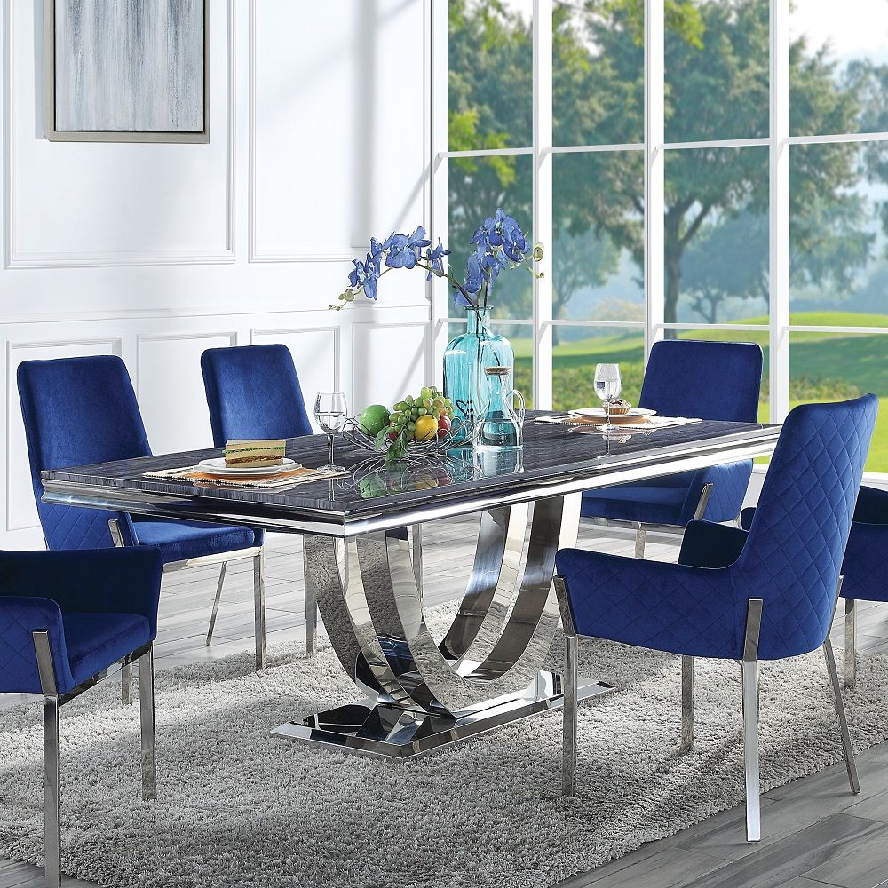 Cambrie - Dining Table With Engineered Stone Top - Engineered Stone Top & Mirrored Silver, silver, view 7
