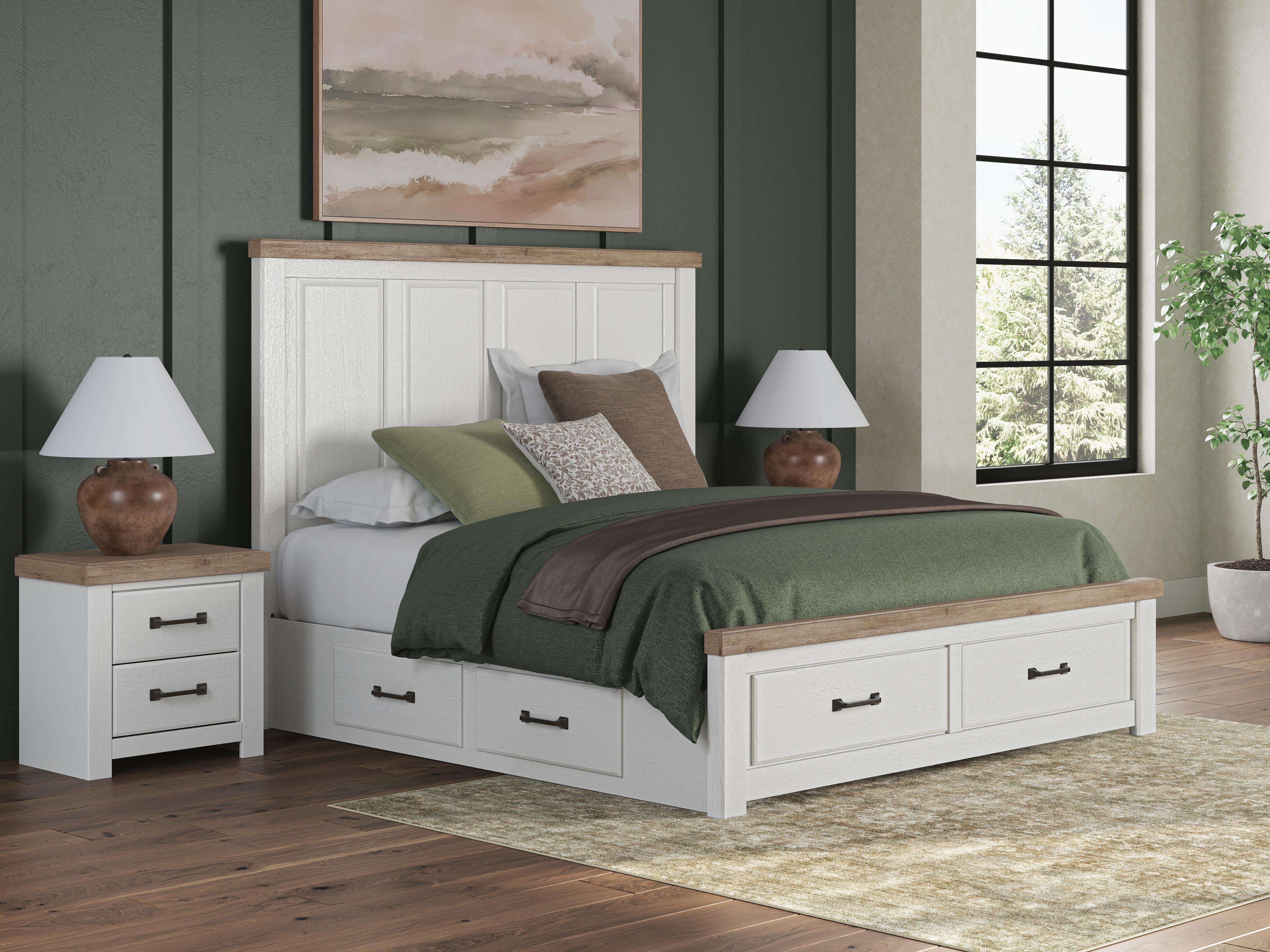 Savonport - King Panel Storage Bed With Storage Footboard And 2 Under Bed Storage Units - White / Brown