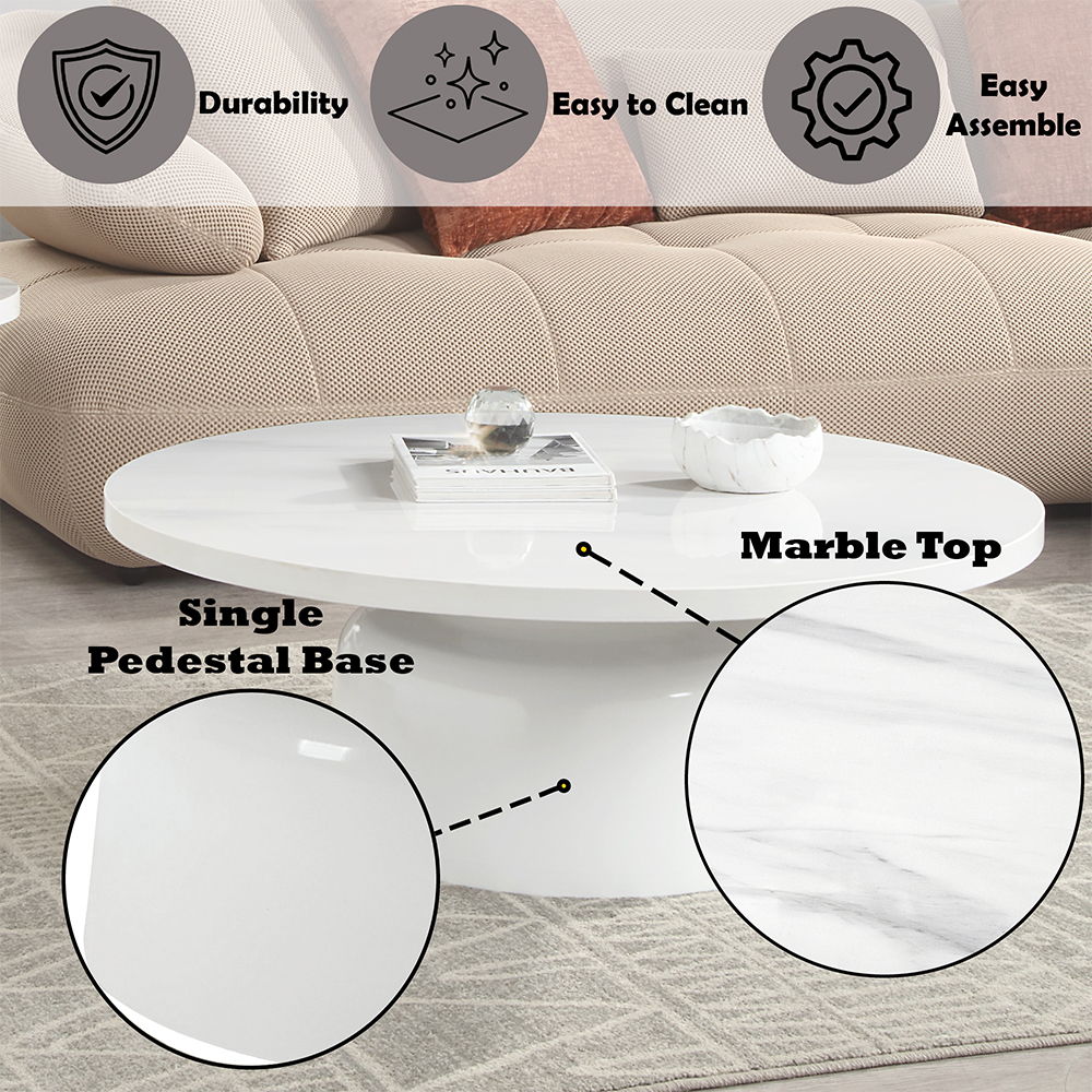 Zaid - Coffee Table - Engineering Marble & White High Gloss, white, view 4