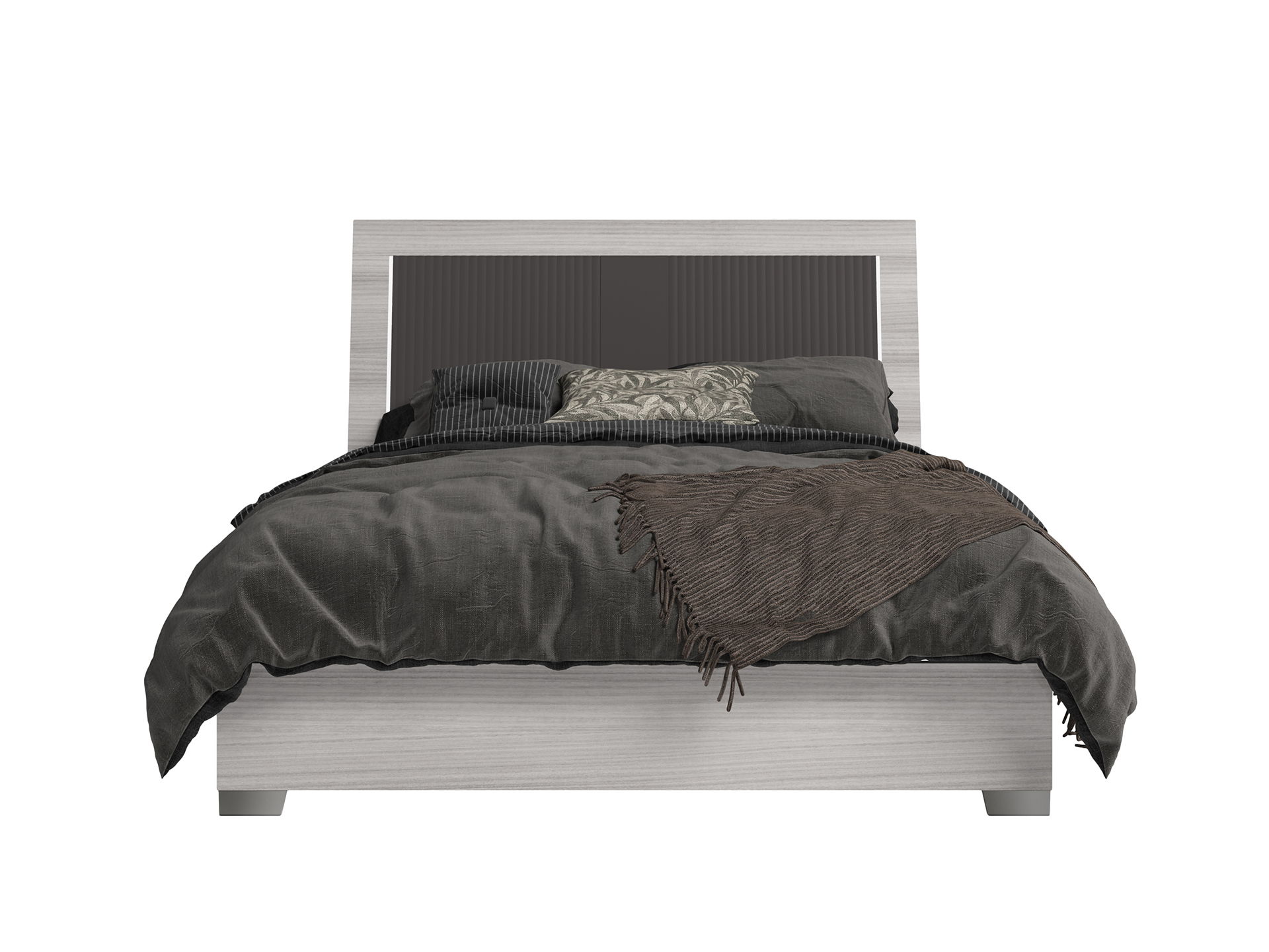 Mia - Upholstered Queen Size Bed - White / Gray / Silver