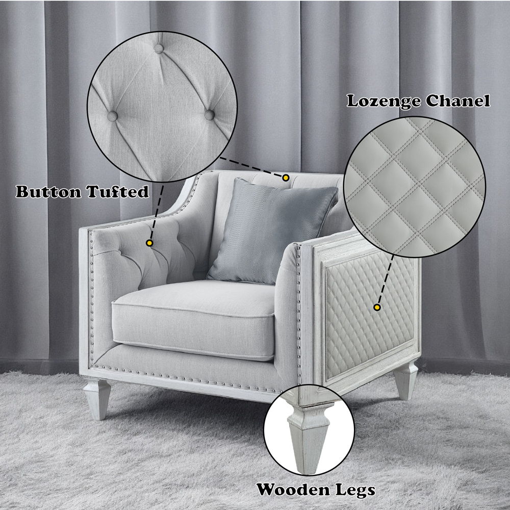 Katia - Chair With Pillow - Light Gray Linen & Weathered White, light gray, view 8