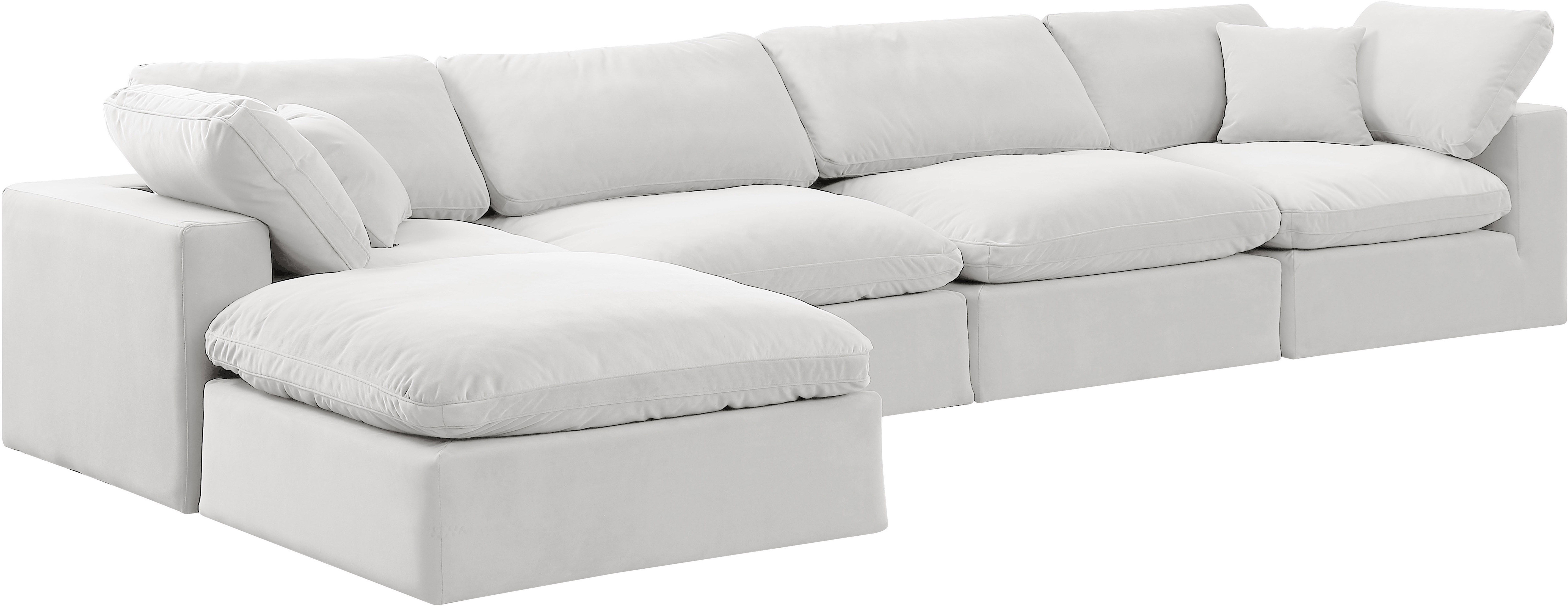 Comfy - 5 Piece Velvet Modular Sectional With Chaise - White