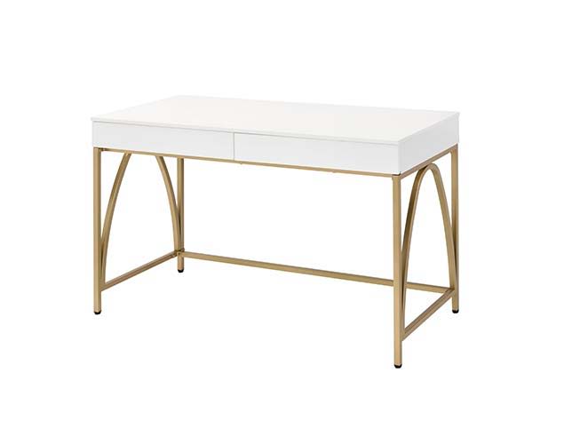 Lightmane - Vanity Desk (Same 92660) - White High Gloss & Gold, white