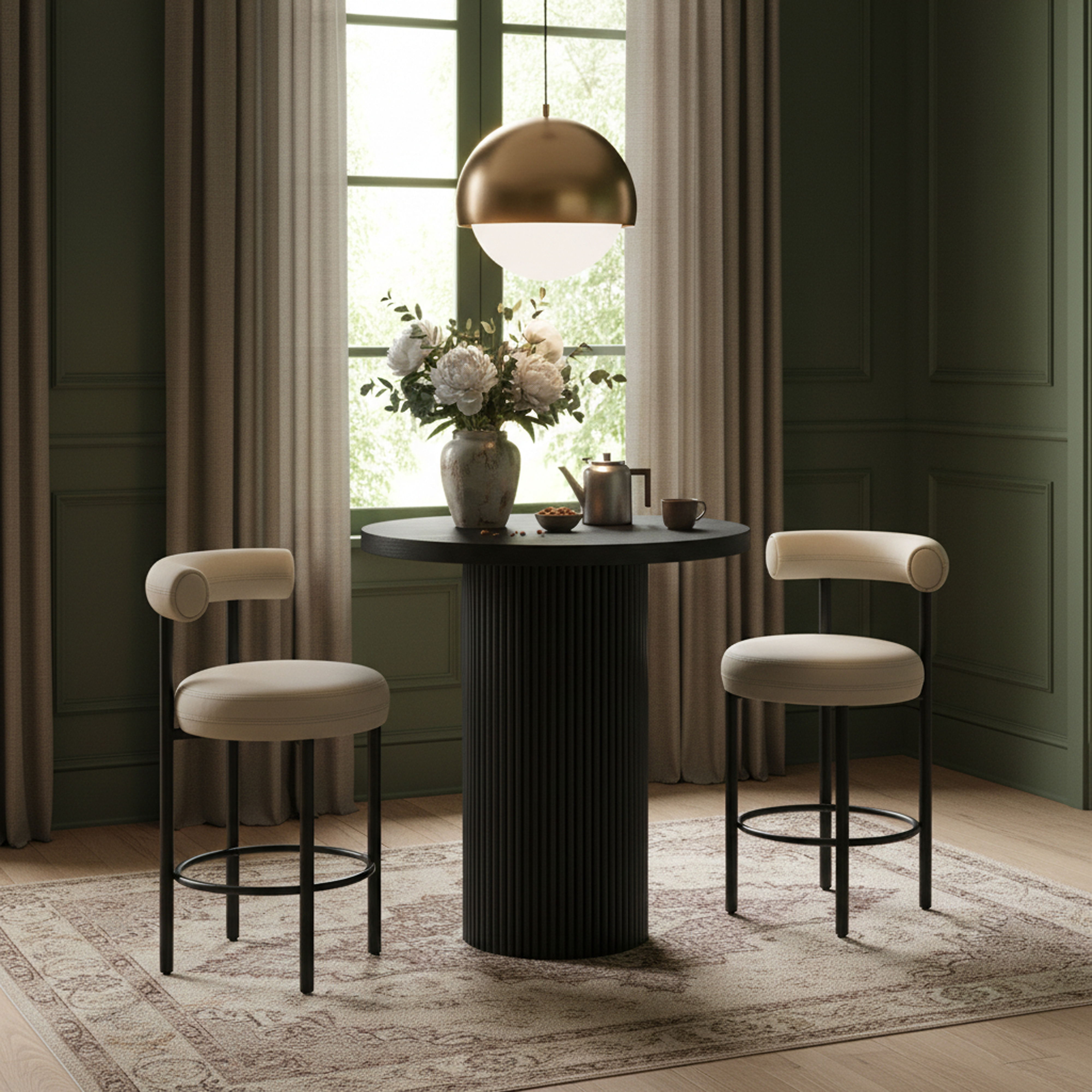 Belinda - Oak Veneer And Solid Wood Round Bar Height Table - Black