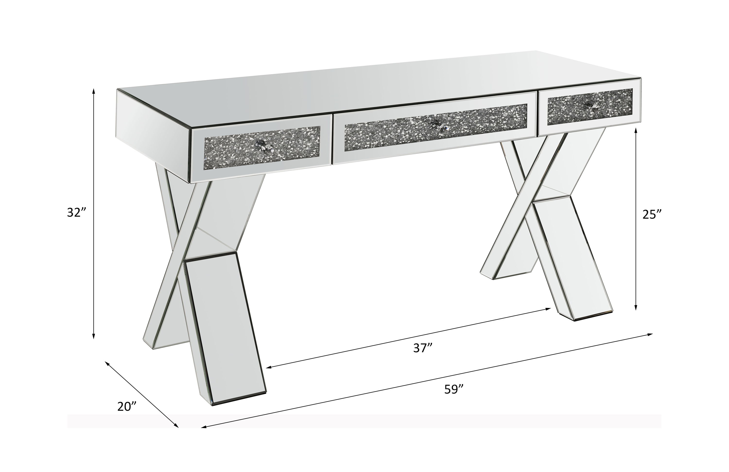 Noralie - 32" Writing Desk - Mirrored & Faux Diamonds, silver, view 5