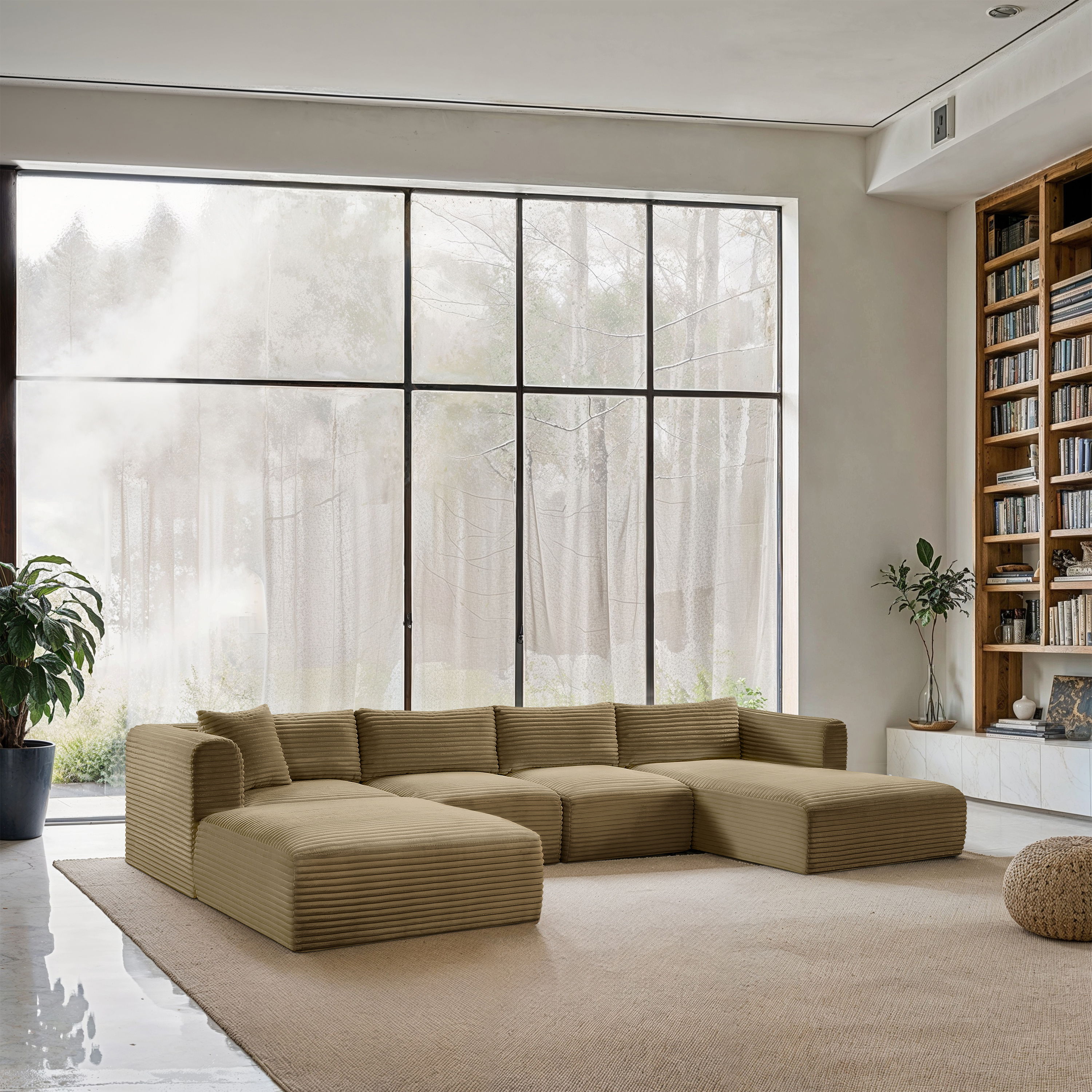 Shaggy - 5 Piece Modular Sectional With Chaise And Ottoman - Camel