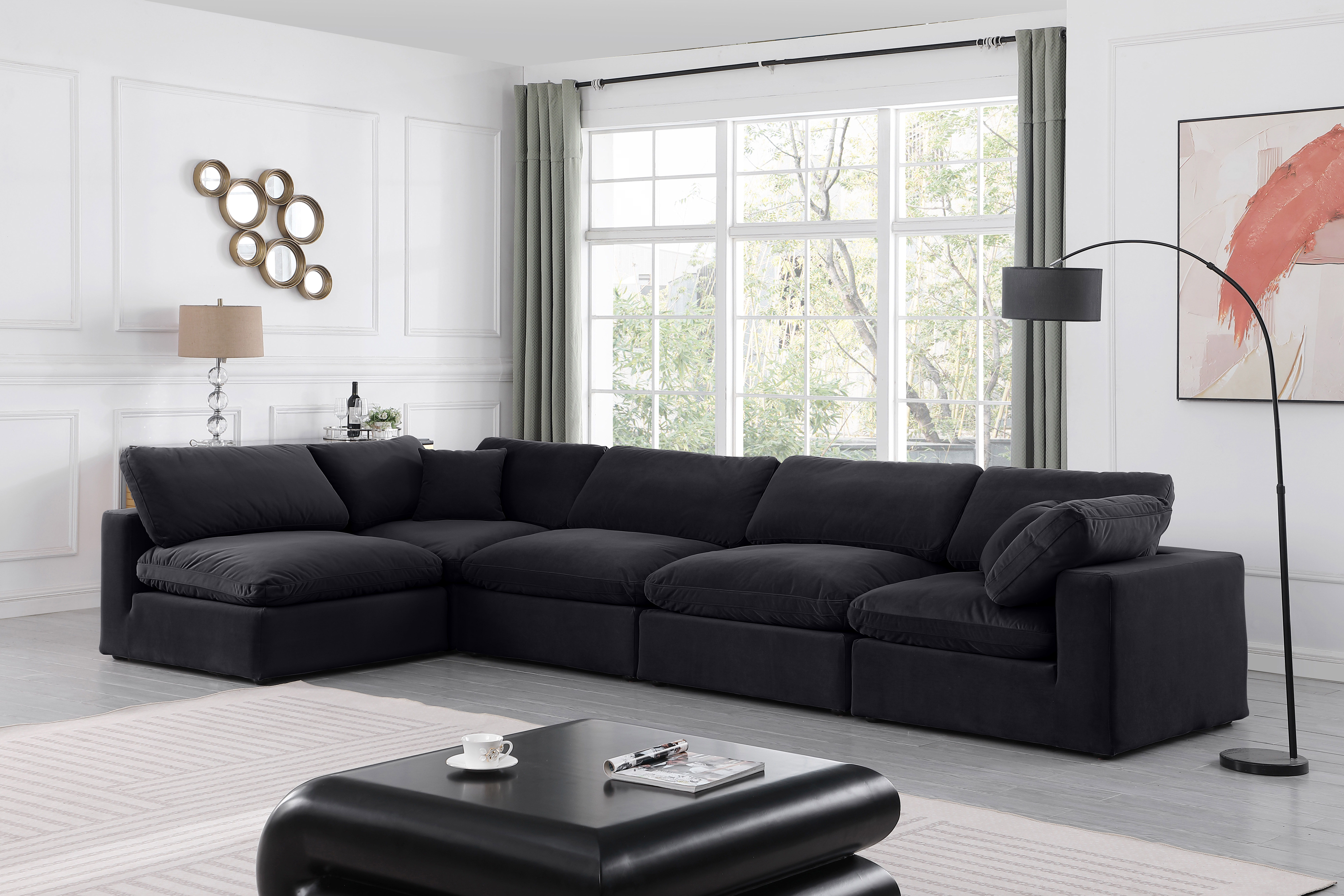 Comfy - 5 Piece Velvet Modular Sectional - Black