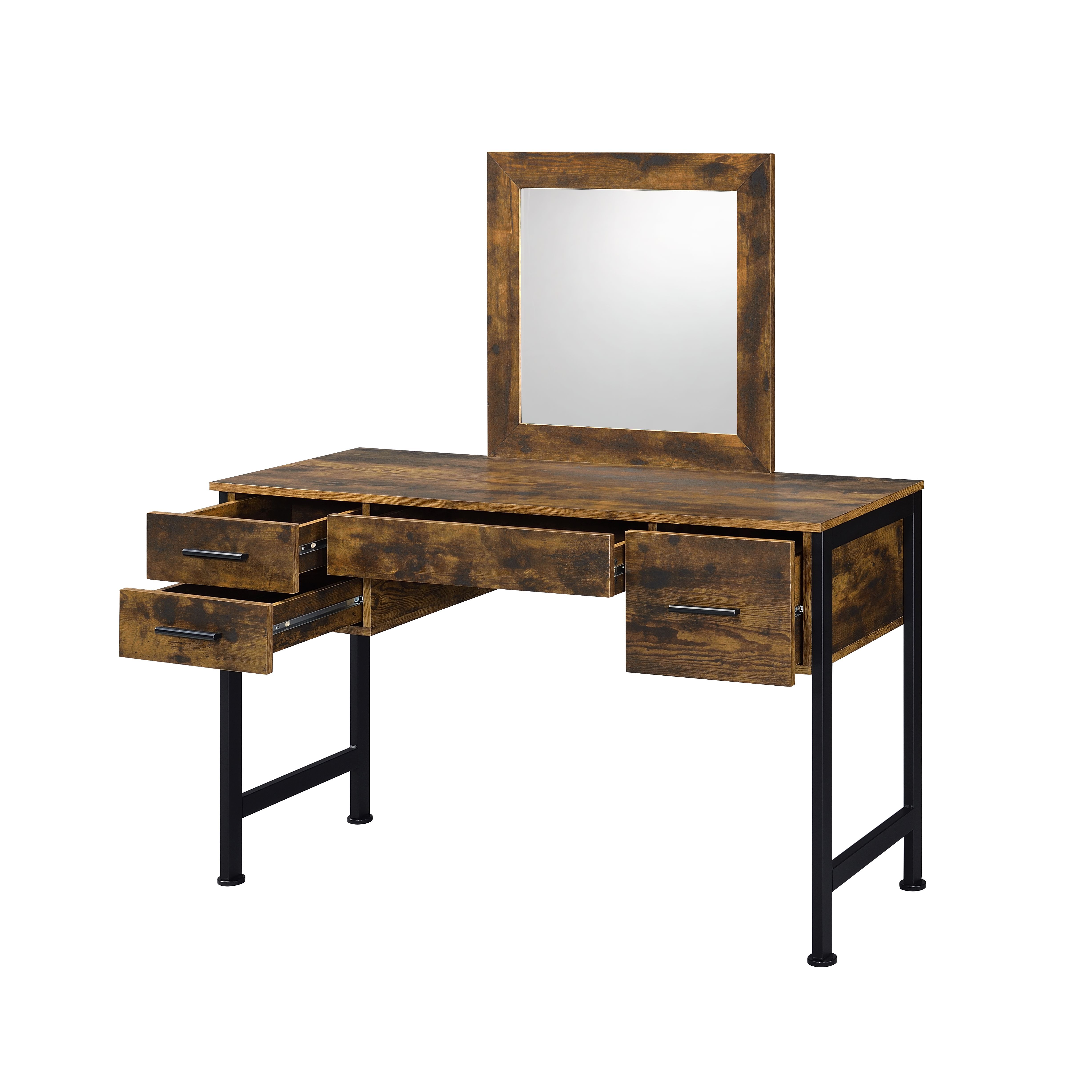 Juvanth - Vanity Desk & Mirror - Rustic Oak & Black, dark brown, view 3