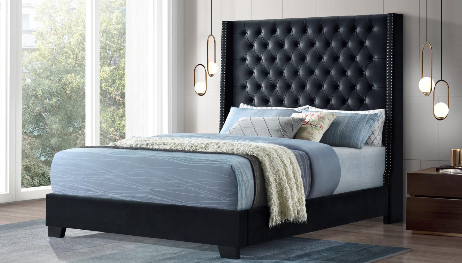 B579 - Velvet Queen Bed - Black