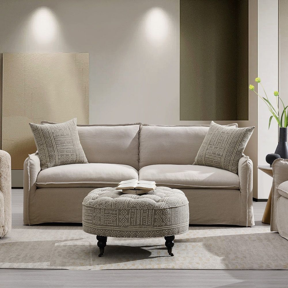 Upendo - Sofa With 2 Pillows - Beige Linen, beige