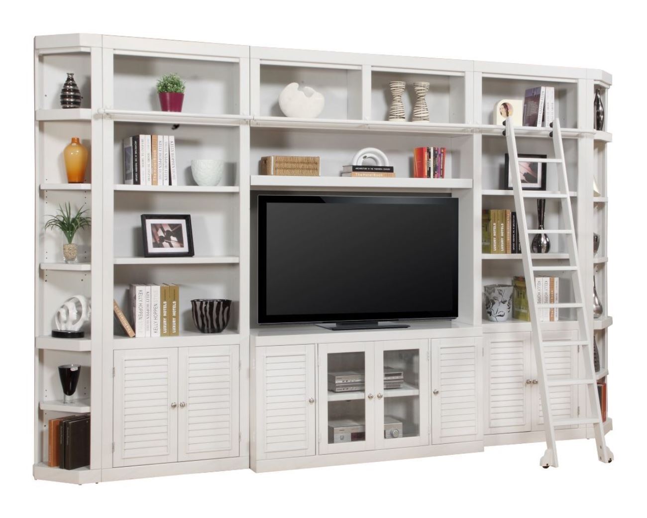 Parker House Boca - 7 Piece Entertainment Wall With Corner Bookcases - Cottage White