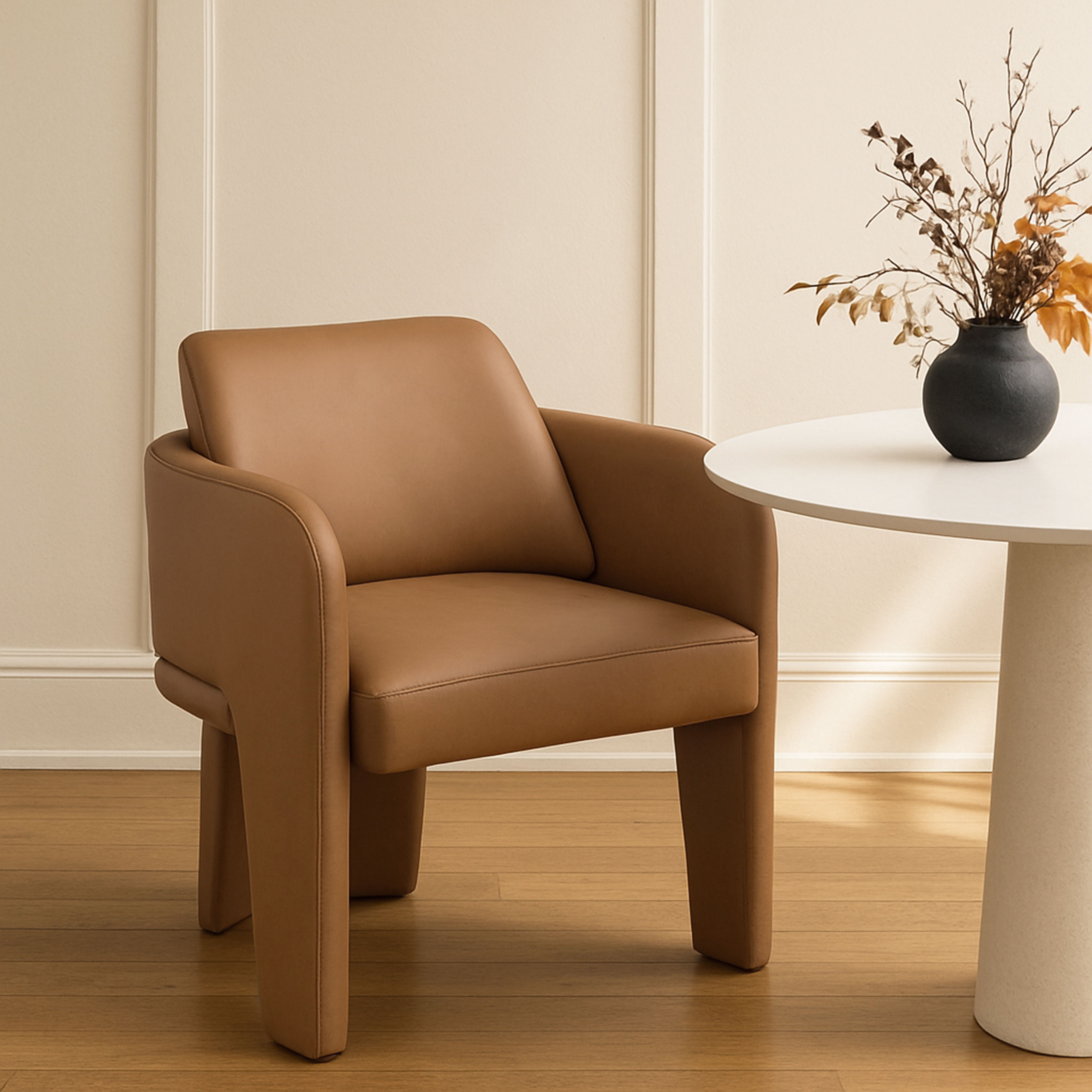 Vanda - Vegan Leather Upholstered Dining Chair - Cognac
