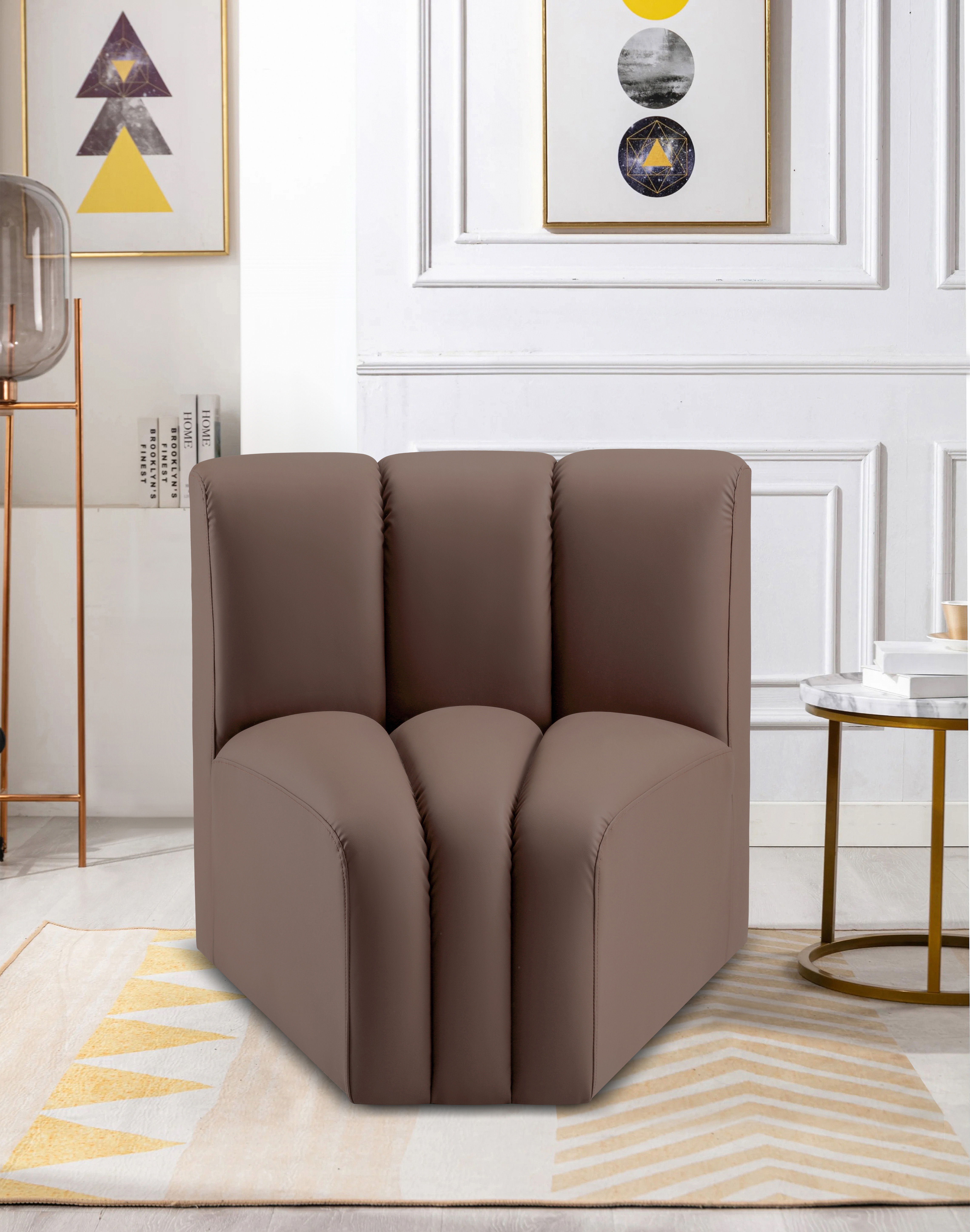 Arc - Faux Leather Curved Corner Chair - Brown
