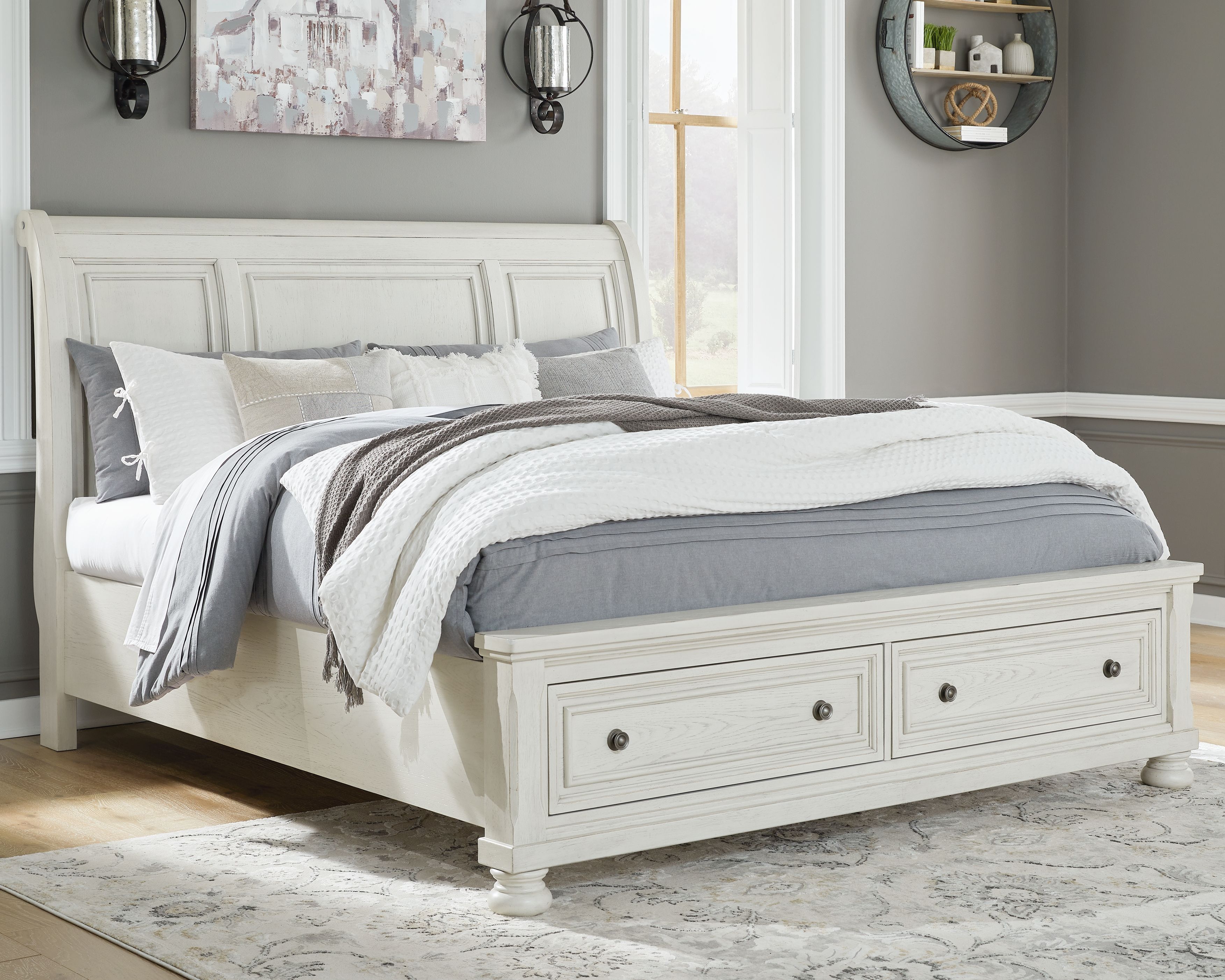 Ashley Robbinsdale - Antique White - California King Sleigh Bed with 2 Storage Drawers
