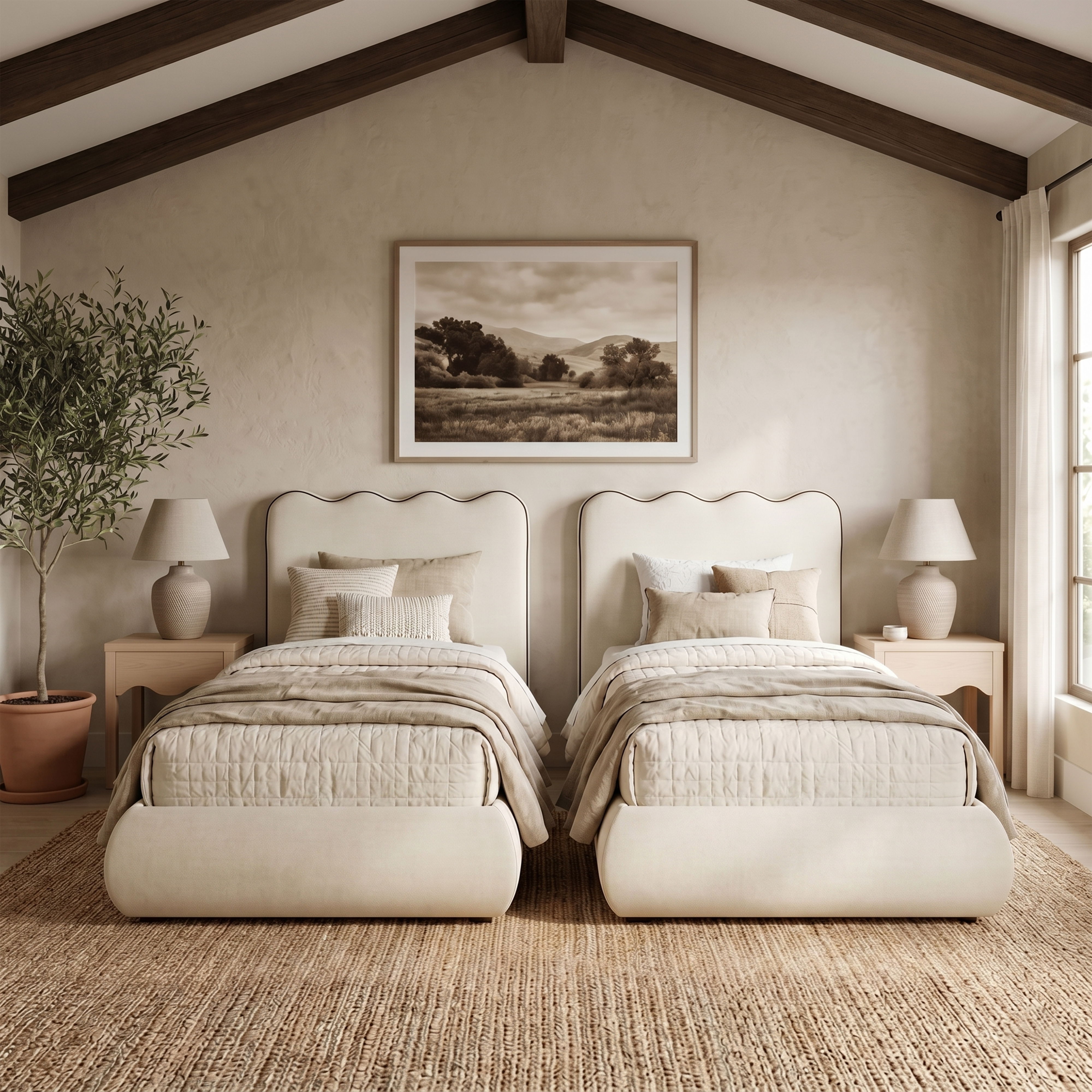 Tempo - Velvet Upholstered Twin Bed - Cream