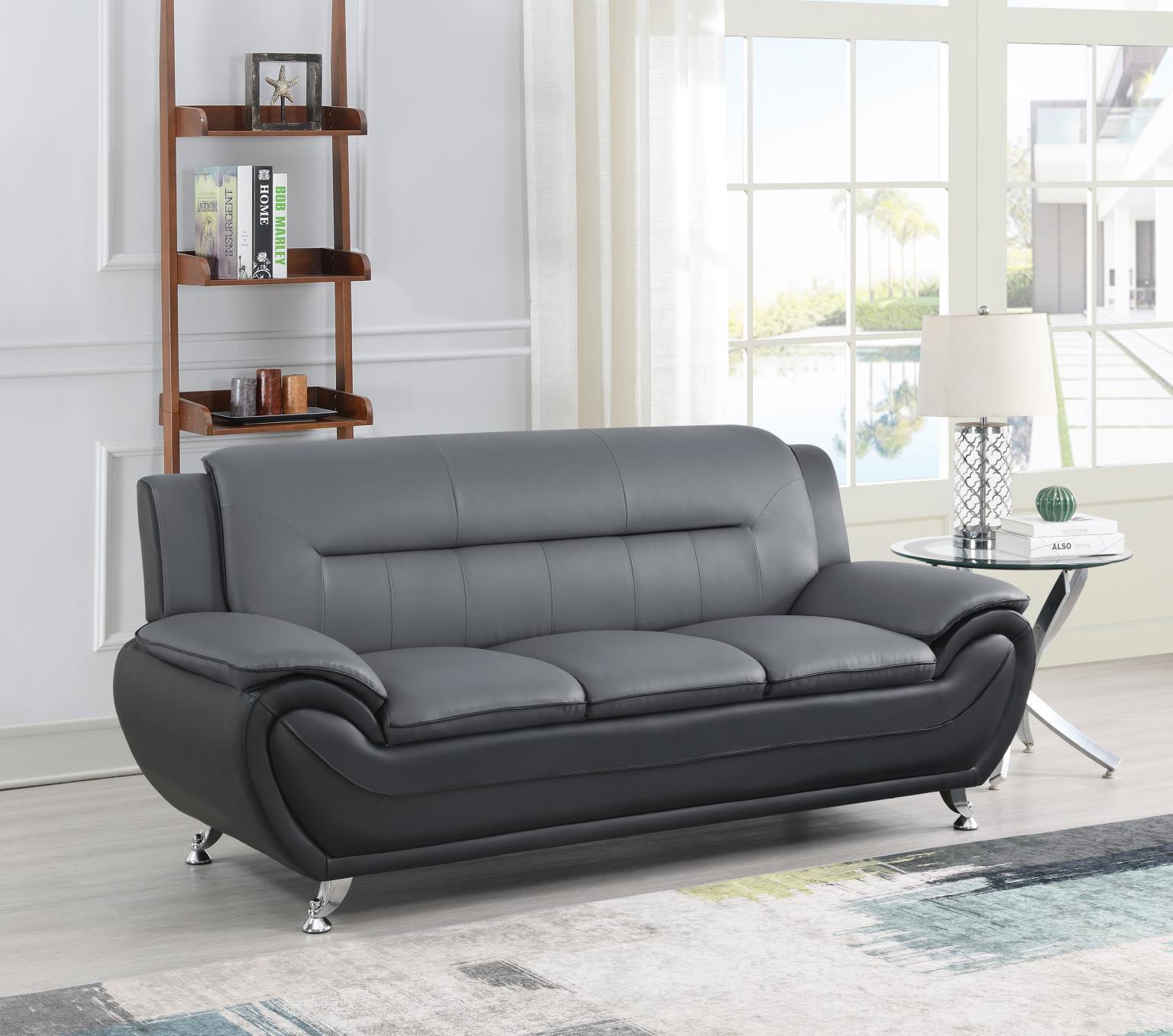 U485 - 3 Piece Living Room Set (Sofa, Loveseat, Chair) - Gray / Black