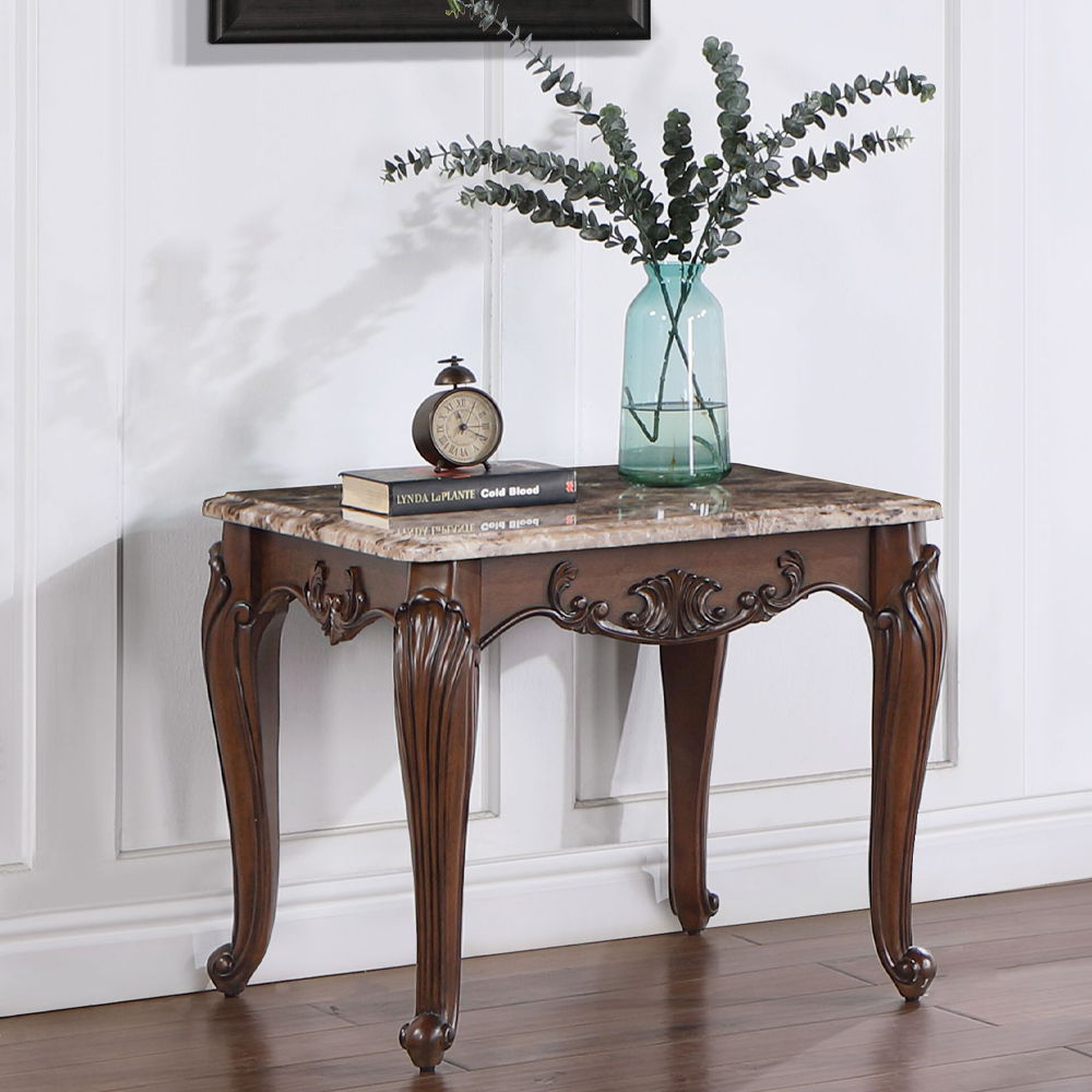 Nayla - End Table - Natural Marble Top & Cherry, dark brown