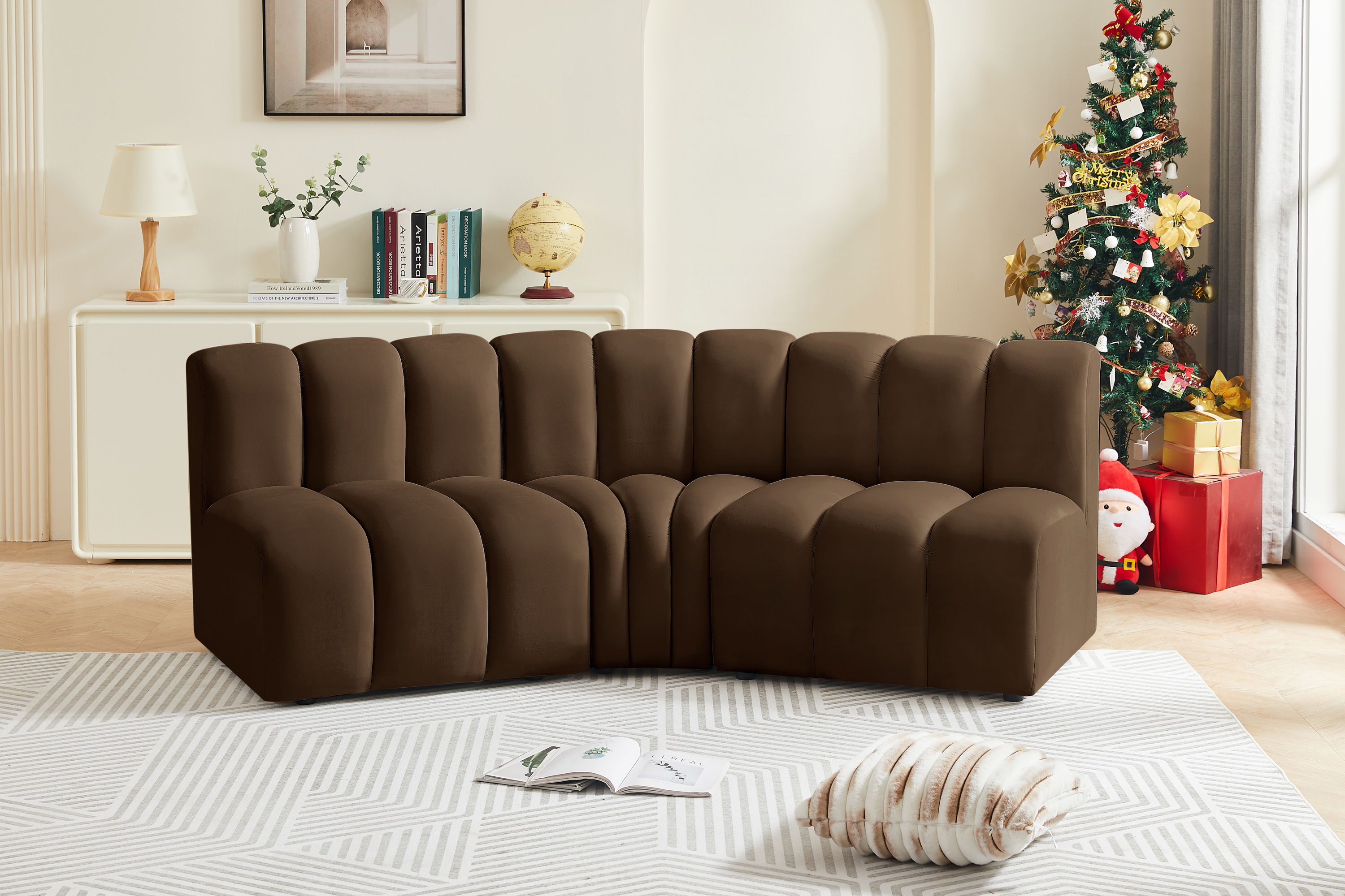 Arc - Velvet 3 Piece Modular Corner Sofa - Brown