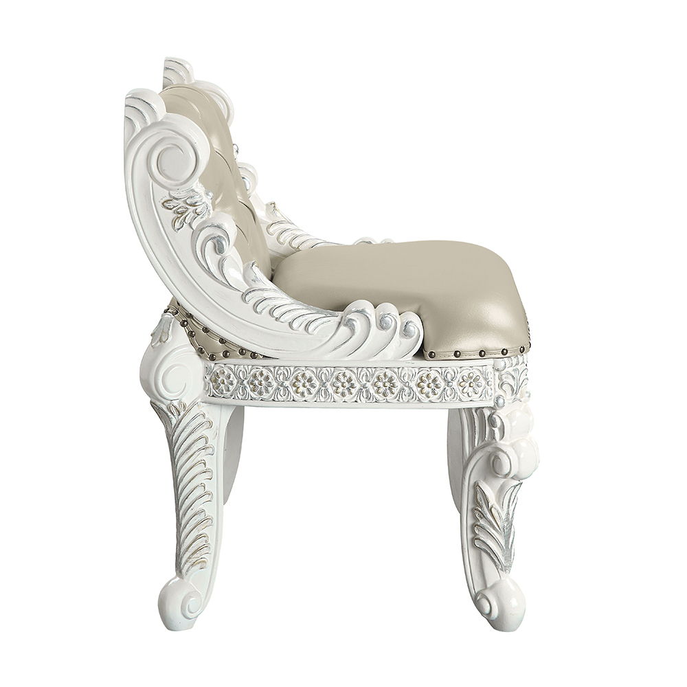 Vanaheim - Vanity Stool - Beige Synthetic Leather & Antique White, beige, view 4