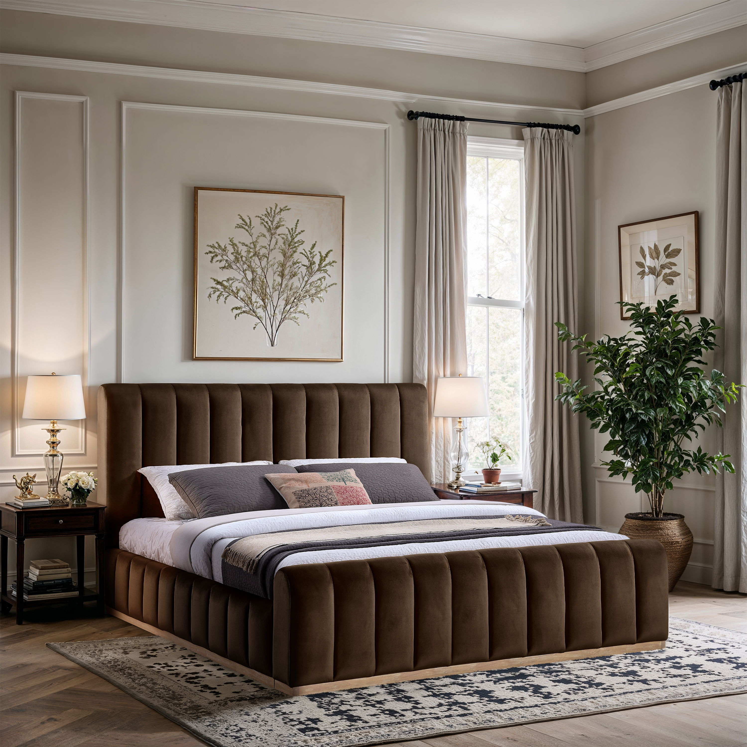 Amara - Velvet King Bed - Brown