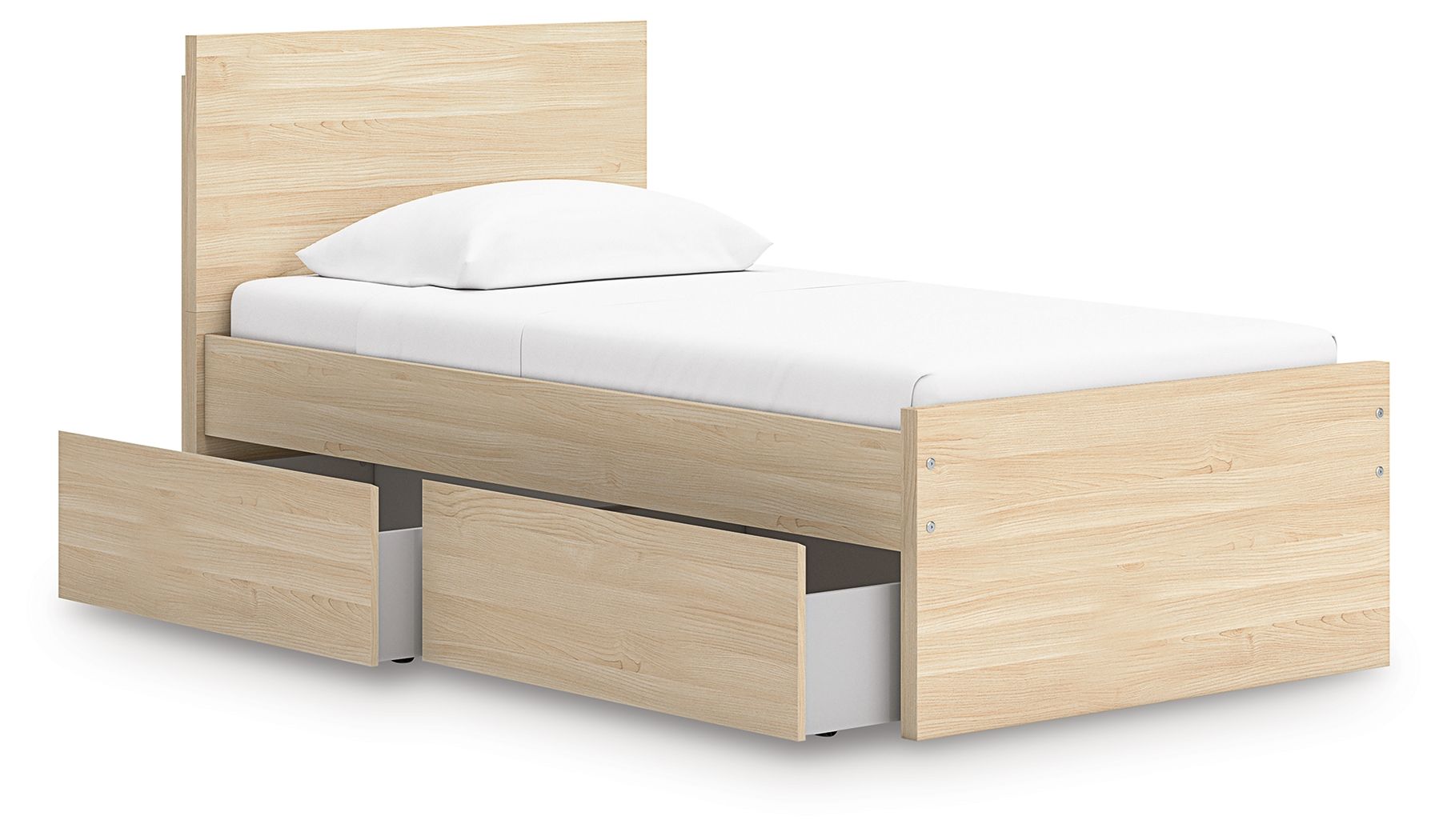 Onita - Twin Panel Platform Bed With 1 Side Storage - Natural