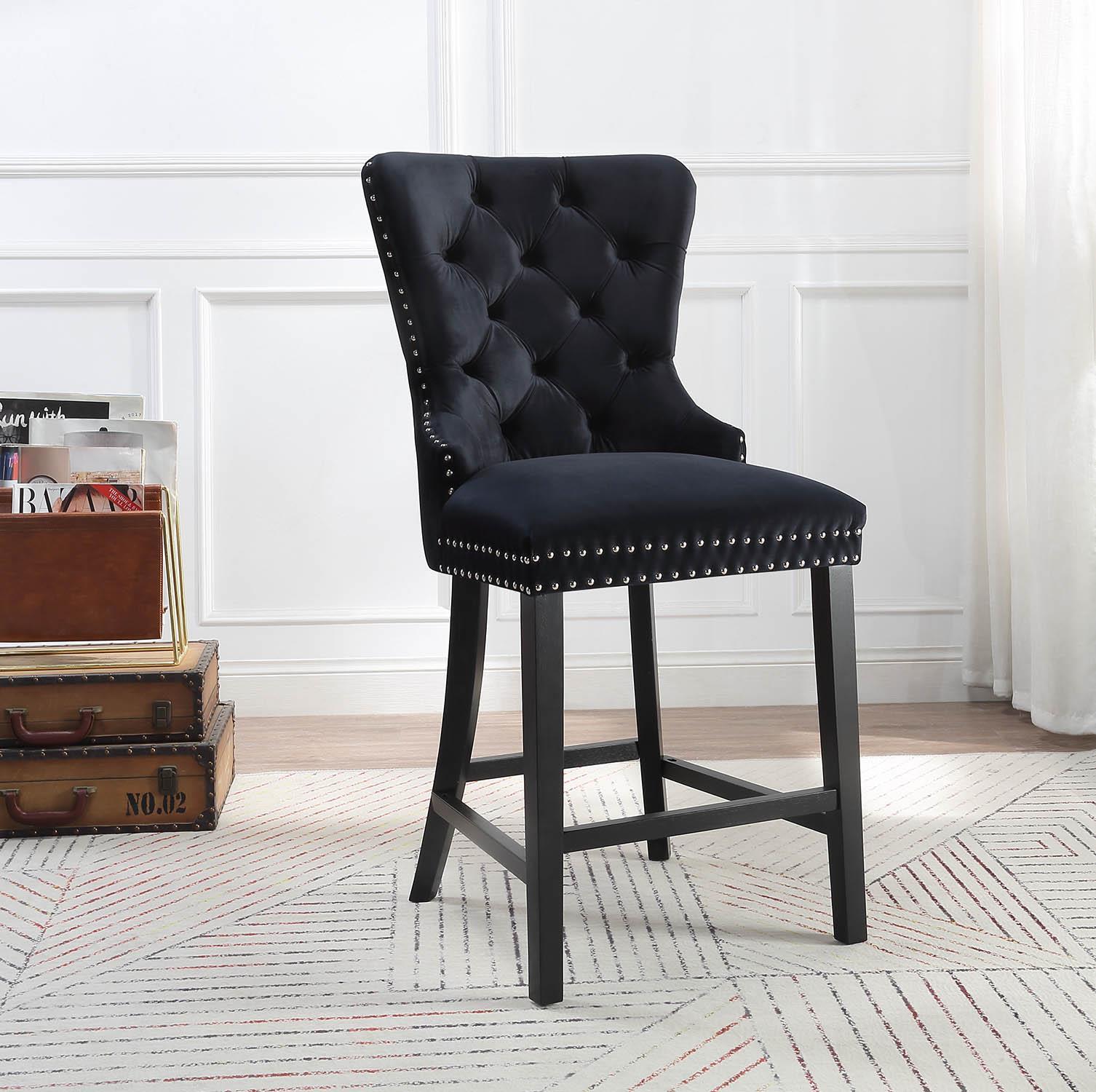 D2081 - Velvet Counter Chair (Set of 2) - Black