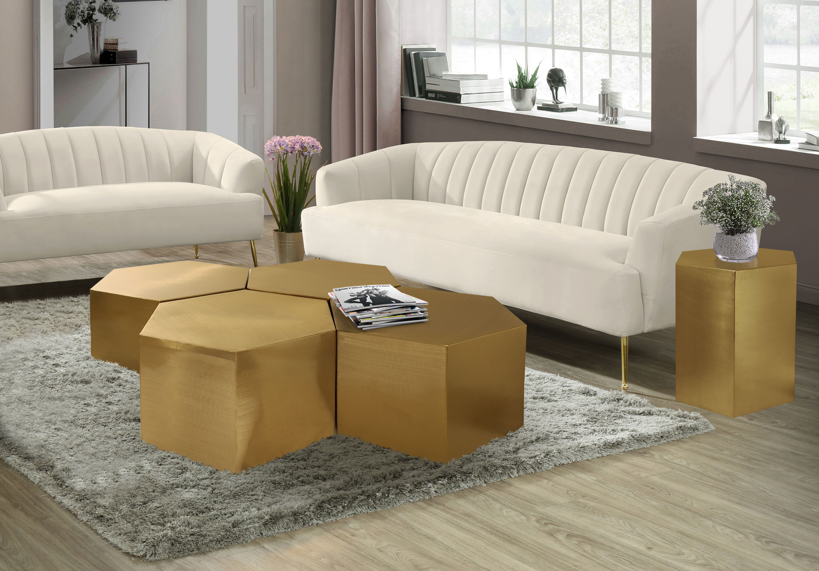 Hexagon - Coffee Table Modular Shape 4 Piece - Gold