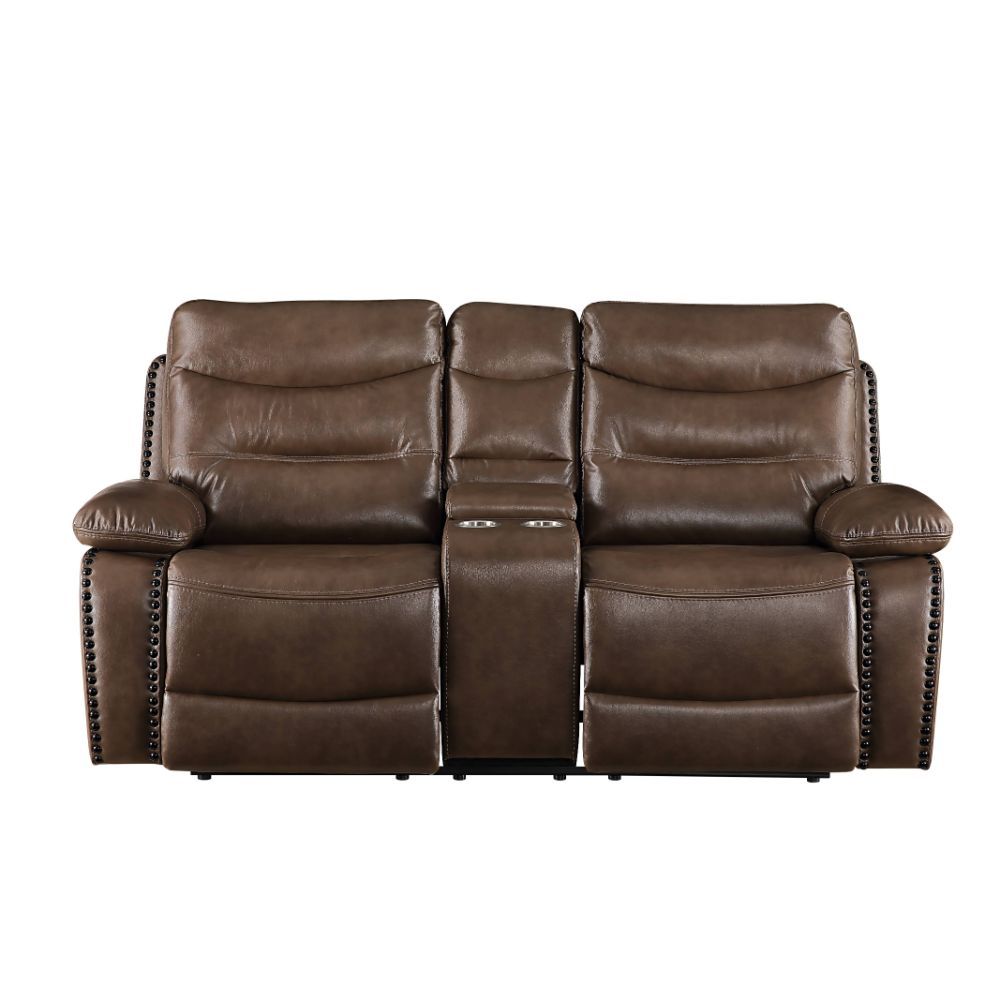 Aashi - Motion Loveseat With Console - Brown Leather-Gel Match, dark brown, view 2