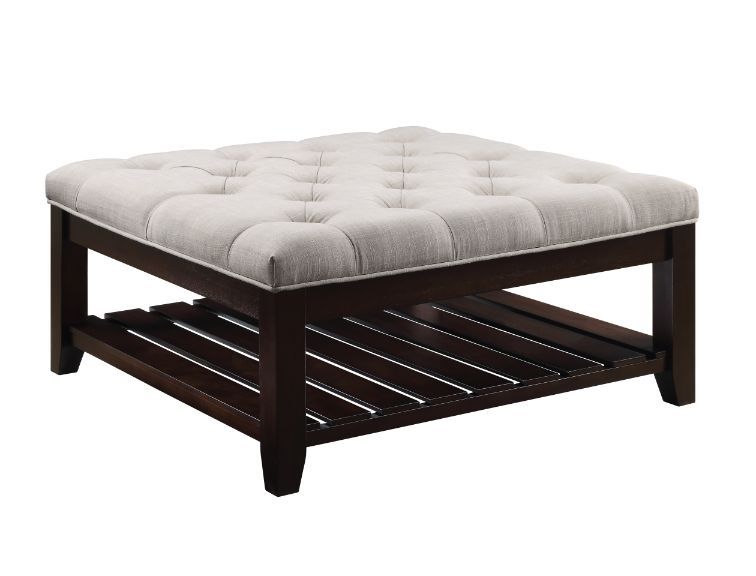 Aizen - Cocktail Ottoman - Beige Fabric & Espresso, beige