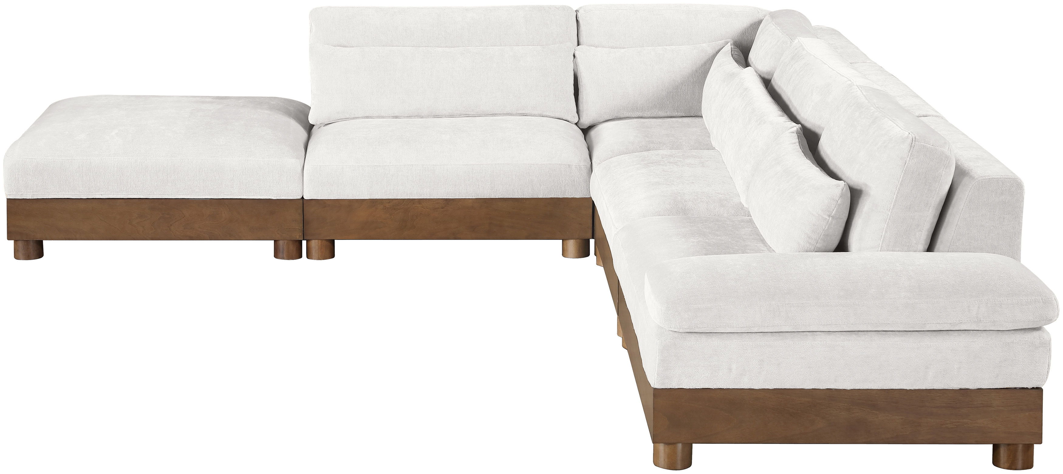 Turin - 127.75" Chenille Fabric Upholstered 5 Piece Modular Sectional - Cream / Brown Walnut
