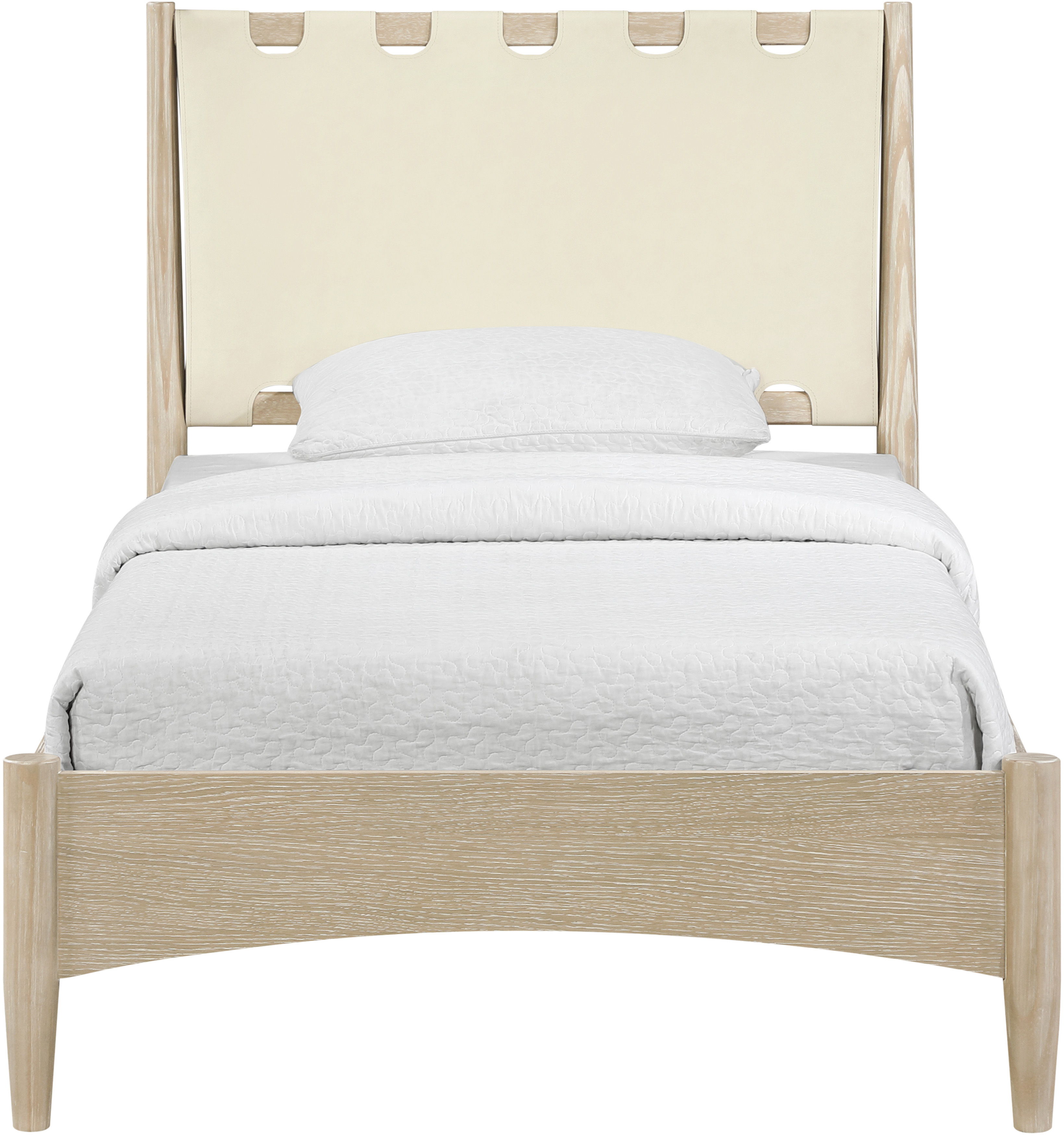 Santos - Vegan Leather Headboard And Wood Twin Bed - Cream