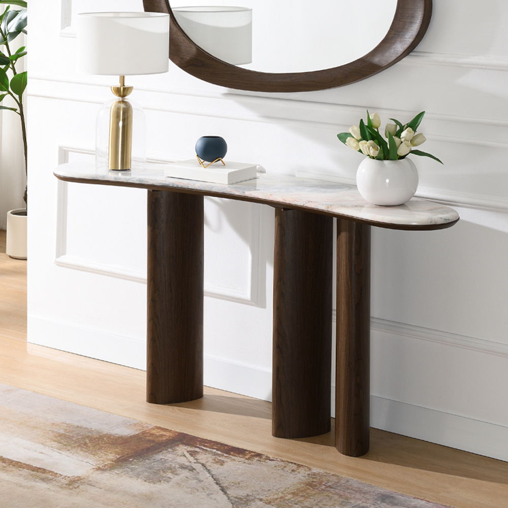 Hanale - Console Table With Marble Top - Natural / Brown, beige