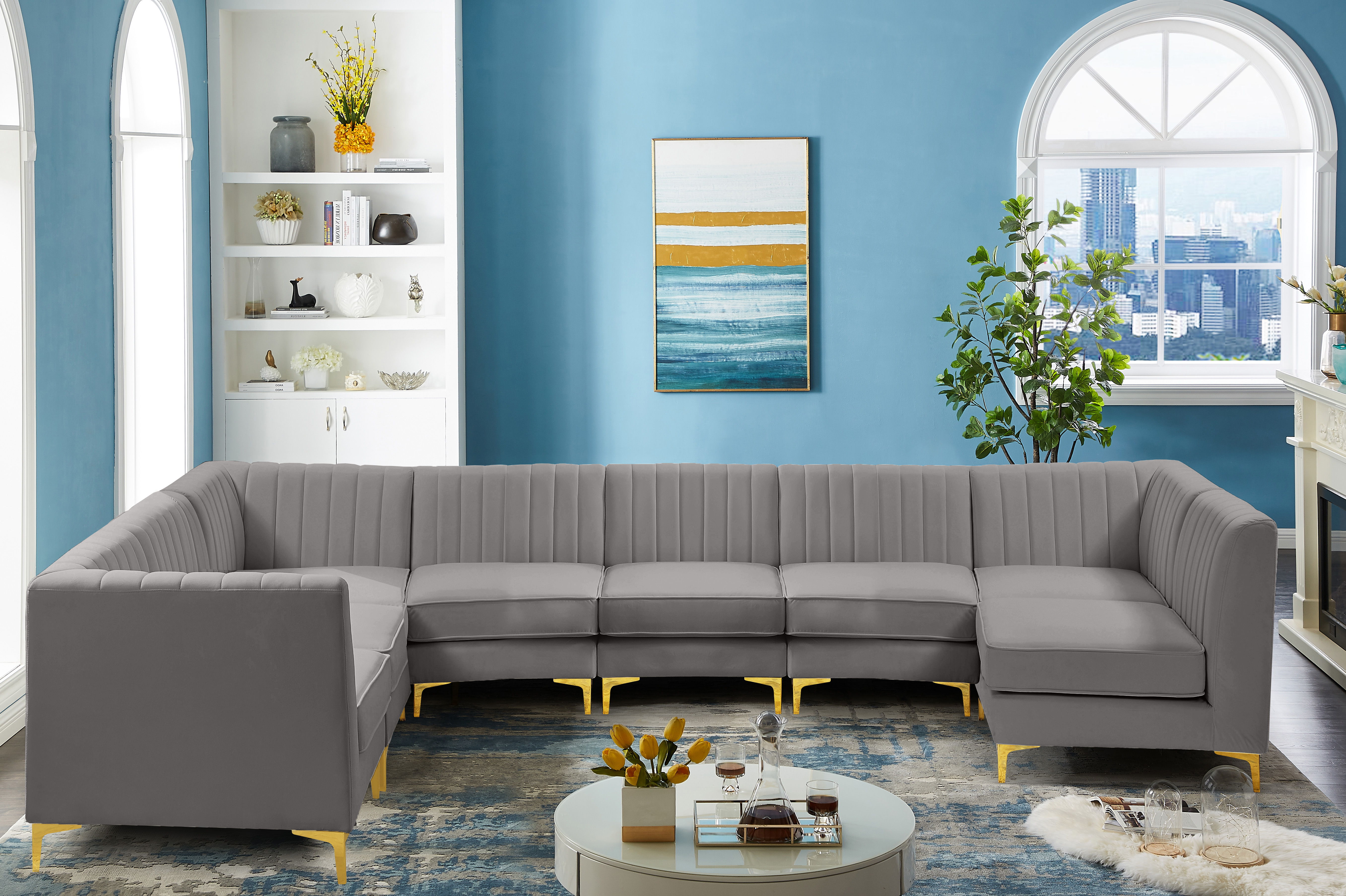 Alina - 8 Piece Velvet Modular Sectional - Gray