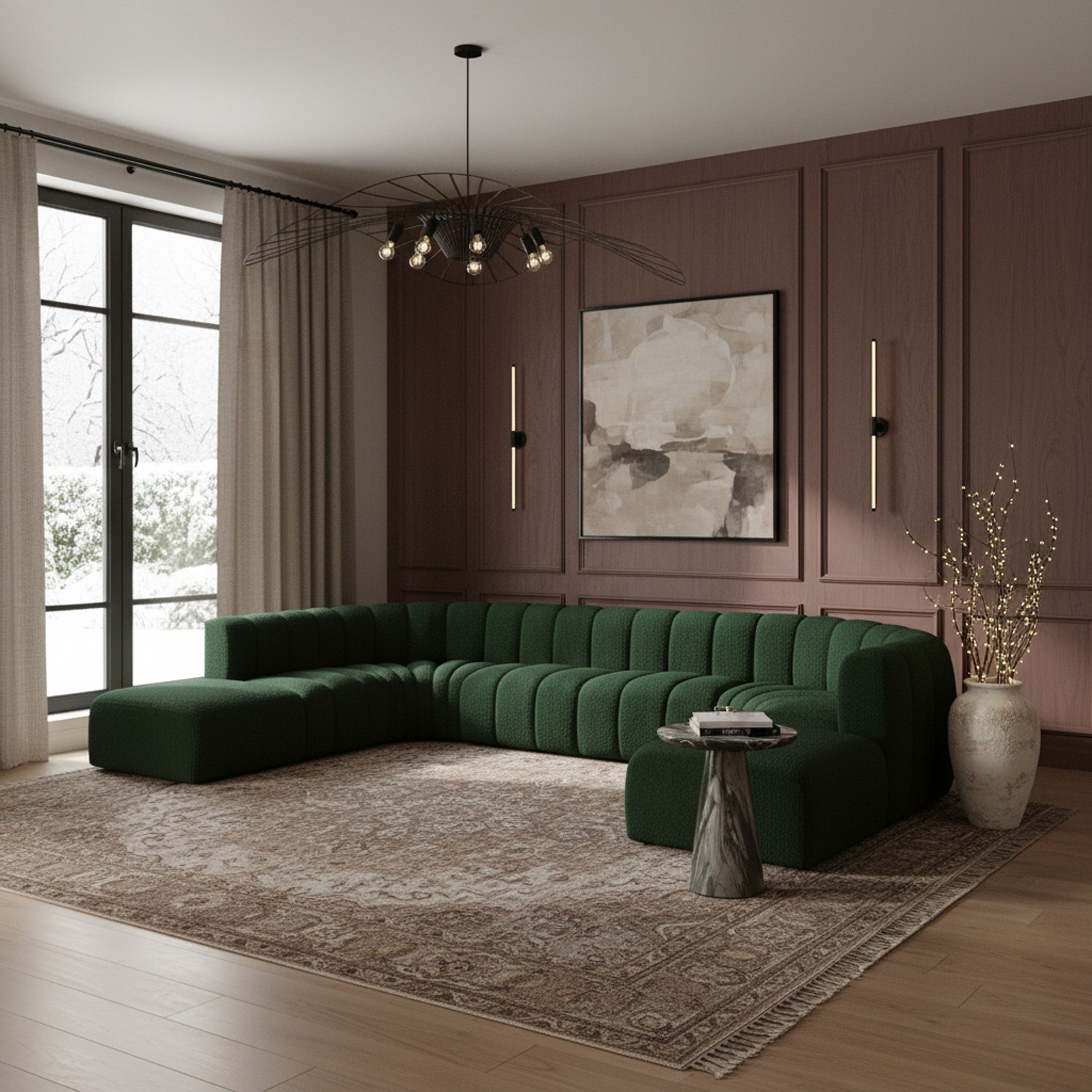 Arc - Boucle Fabric Modular Sectional - Green