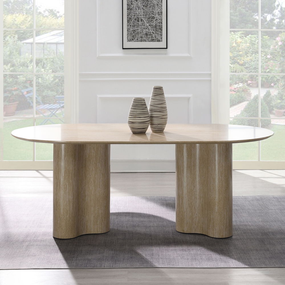 Jirina - Dining Table - Travertine Pattern, light brown