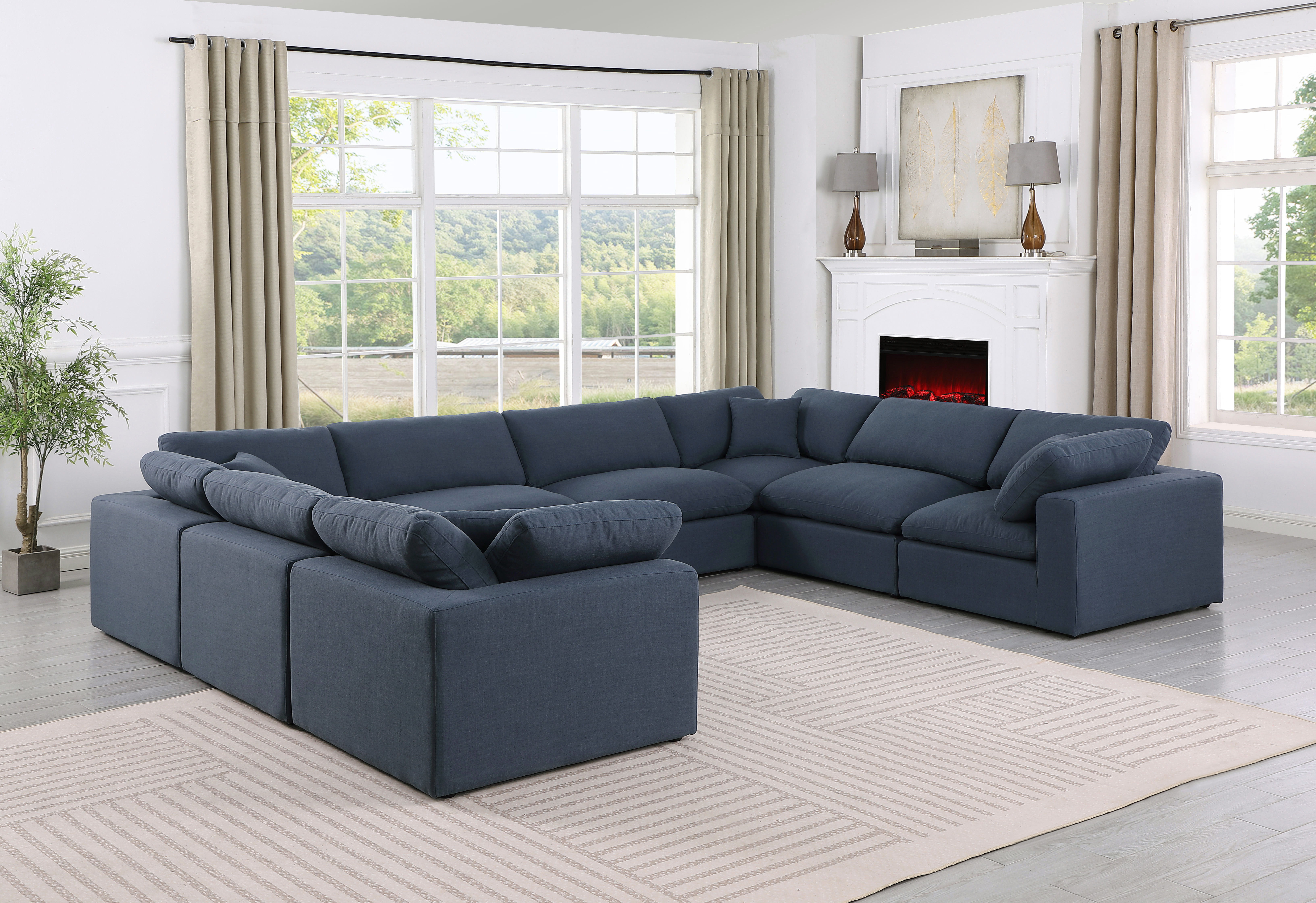 Comfy - 8 Piece Linen Modular Sectional - Blue
