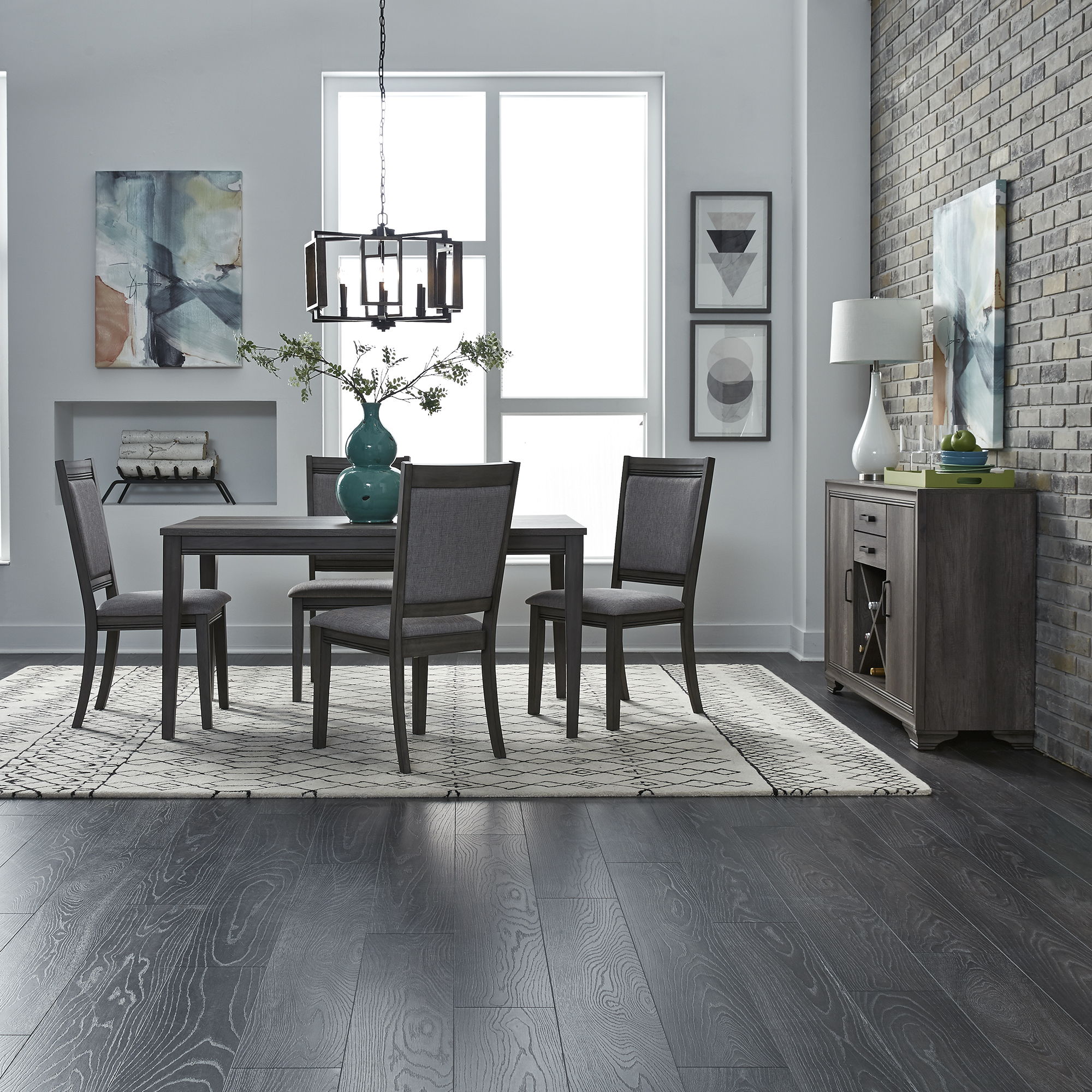 Liberty Furniture Tanners Creek - 5 Piece Leg Table Set (Upholstered Chair) - Dark Gray
