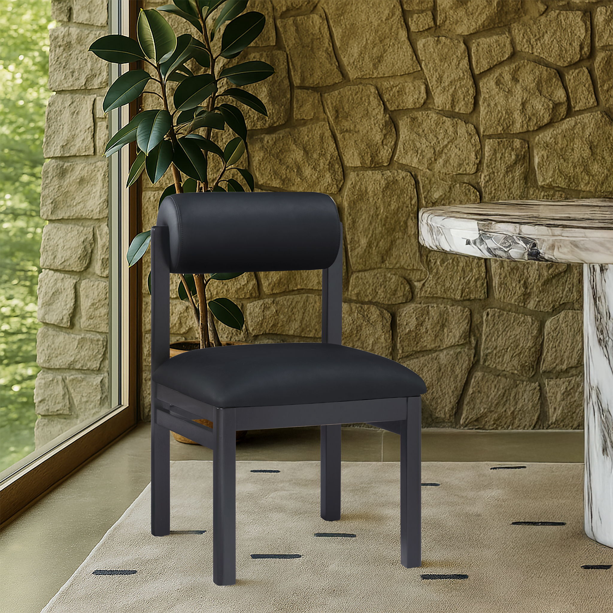 Roundhill - Vegan Leather Dining Chair (Set of 2) - Black