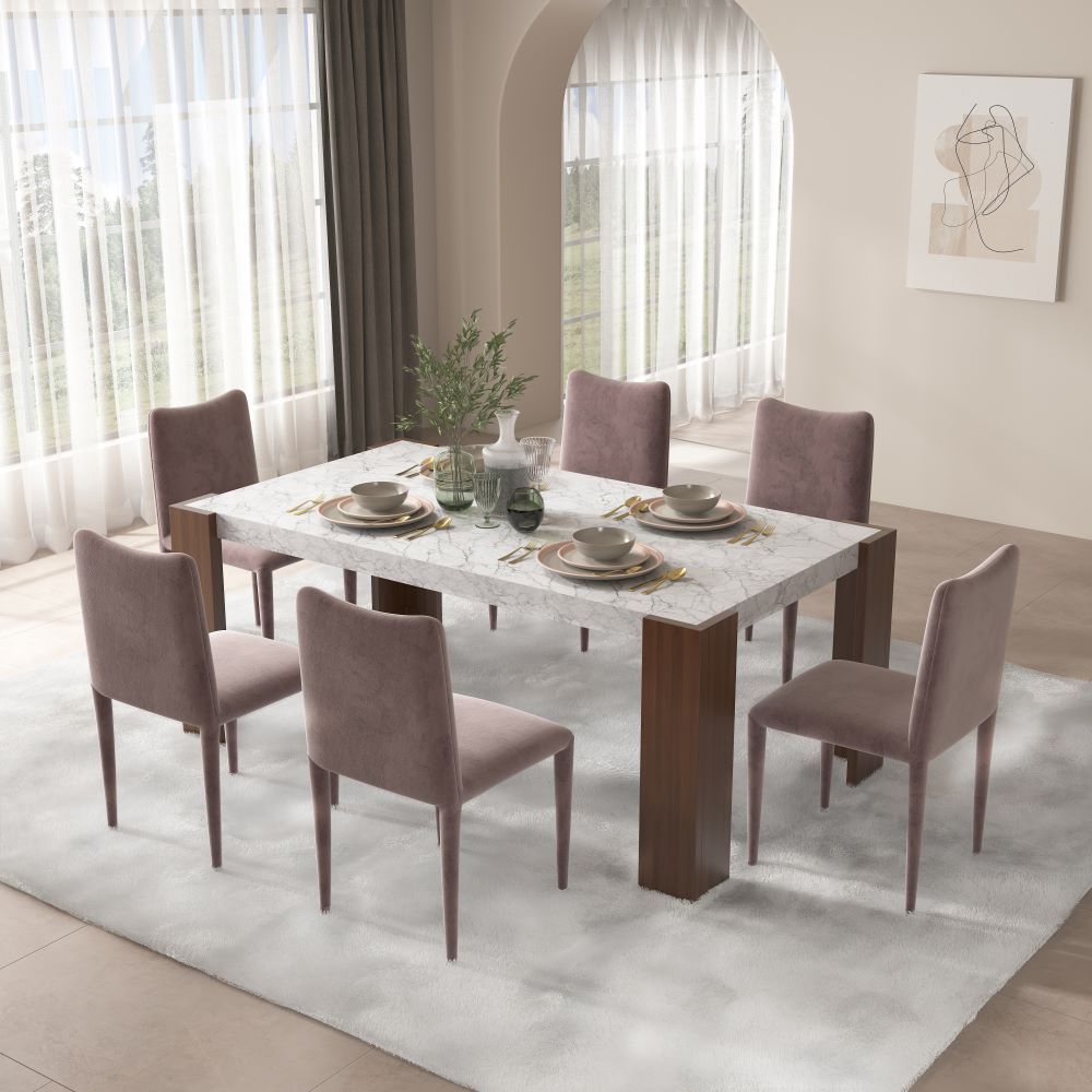 Hettie - Dining Table With Engineeed Stone Top - Engineered Stone Top & Brown, white, view 3