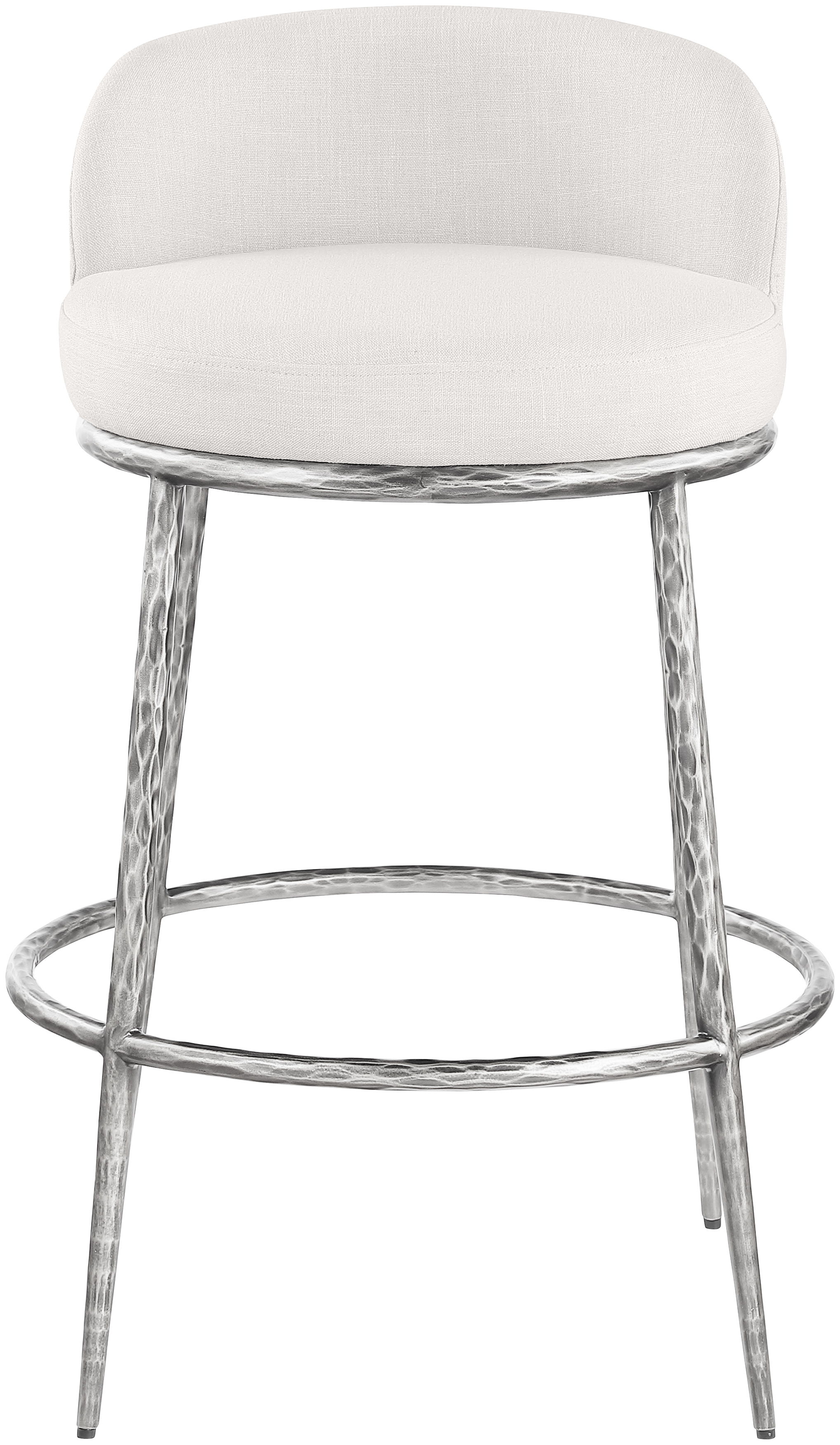 Ferro - Performance Fabric Upholstered Bar Stool - Cream / Antique Silver