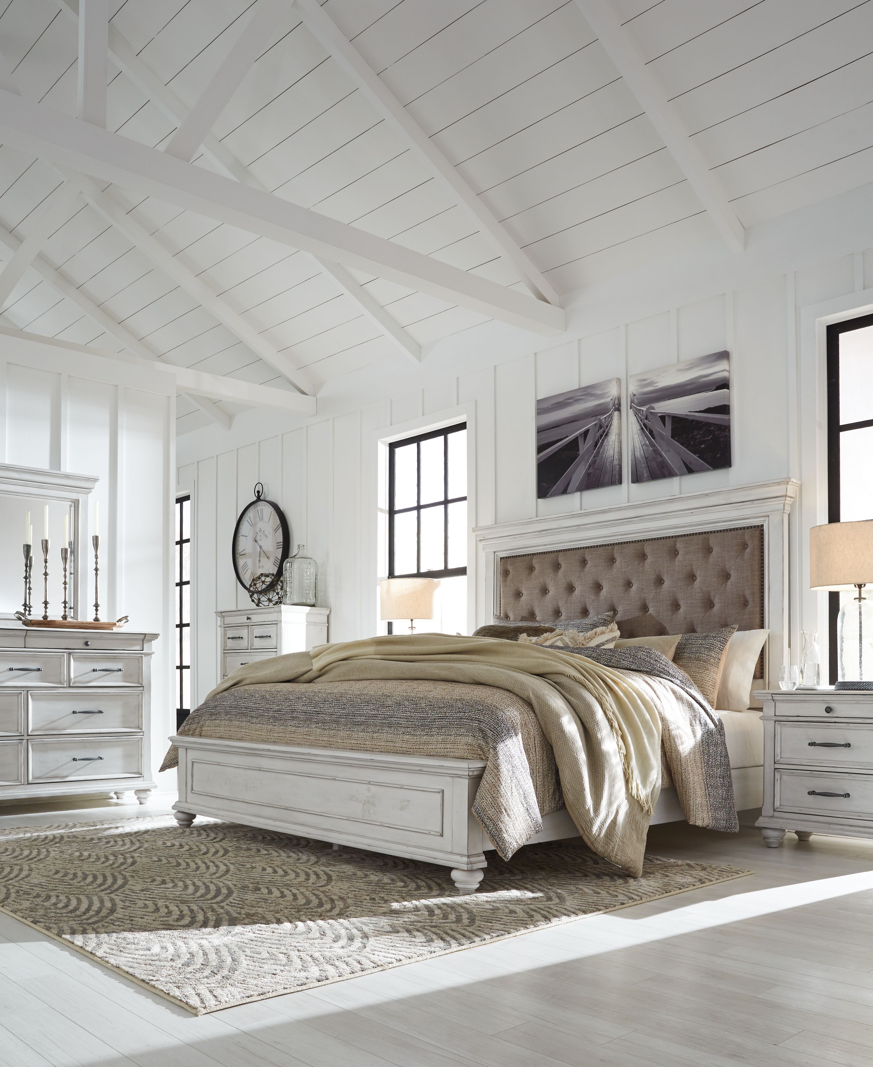 Ashley Furniture Kanwyn - Queen Upholstered Panel Bed - Whitewash - Image 8