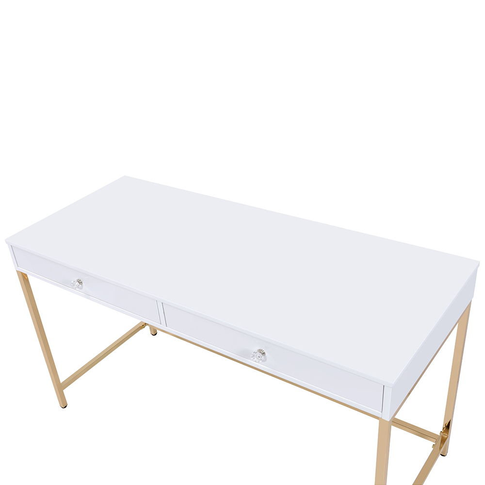 Ottey - Writing Desk (Same Ac00899) - White High Gloss & Gold, white, view 4