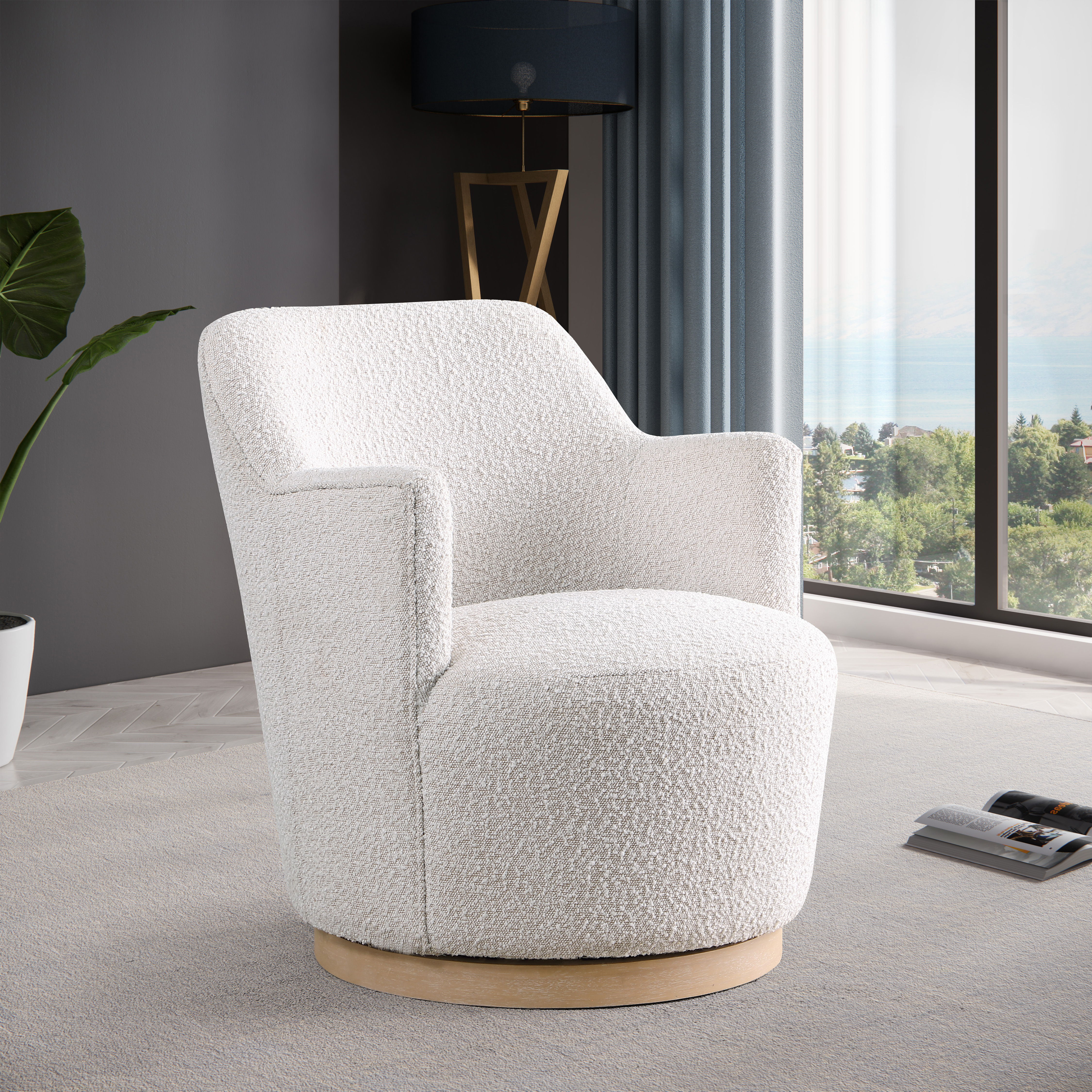 Clarita - Boucle Swivel Accent Chair - Cream