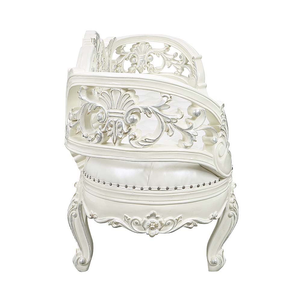 Adara - Bench - Pearl White Synthetic Leather & Antique White, beige, view 7