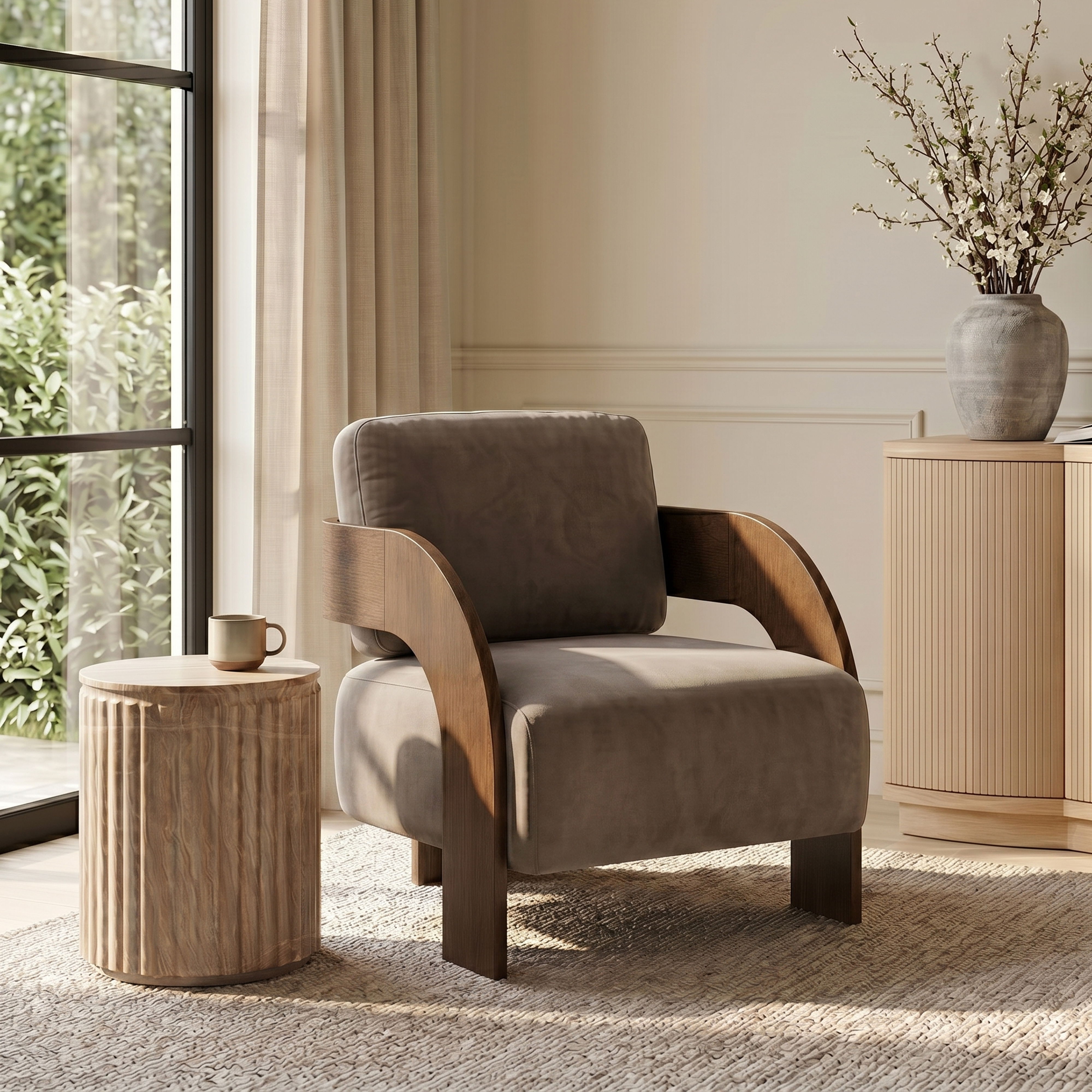 Cedra - Velvet Performance Fabric Upholstered Accent Chair - Taupe