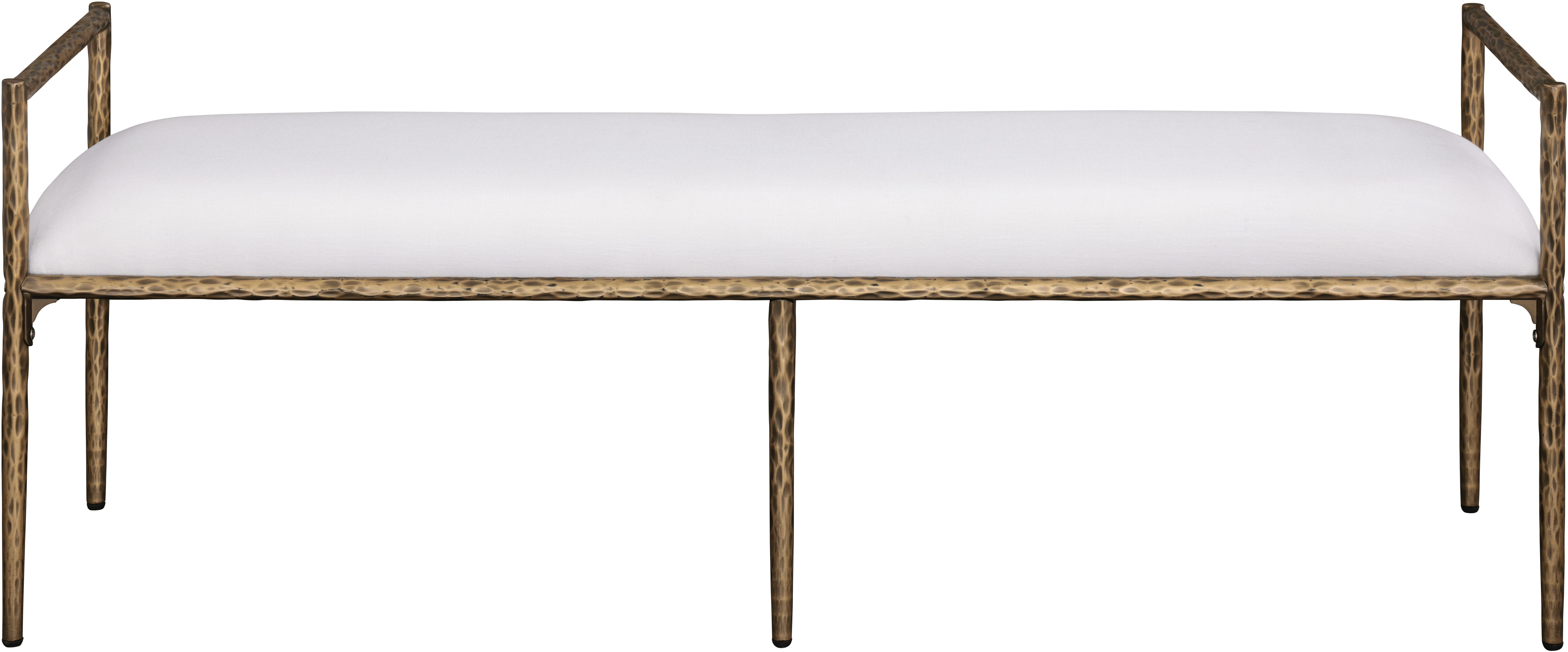 Axis - Linen Textured Fabric Upholstered Bench - Cream / Powder Coated Brushed Brass